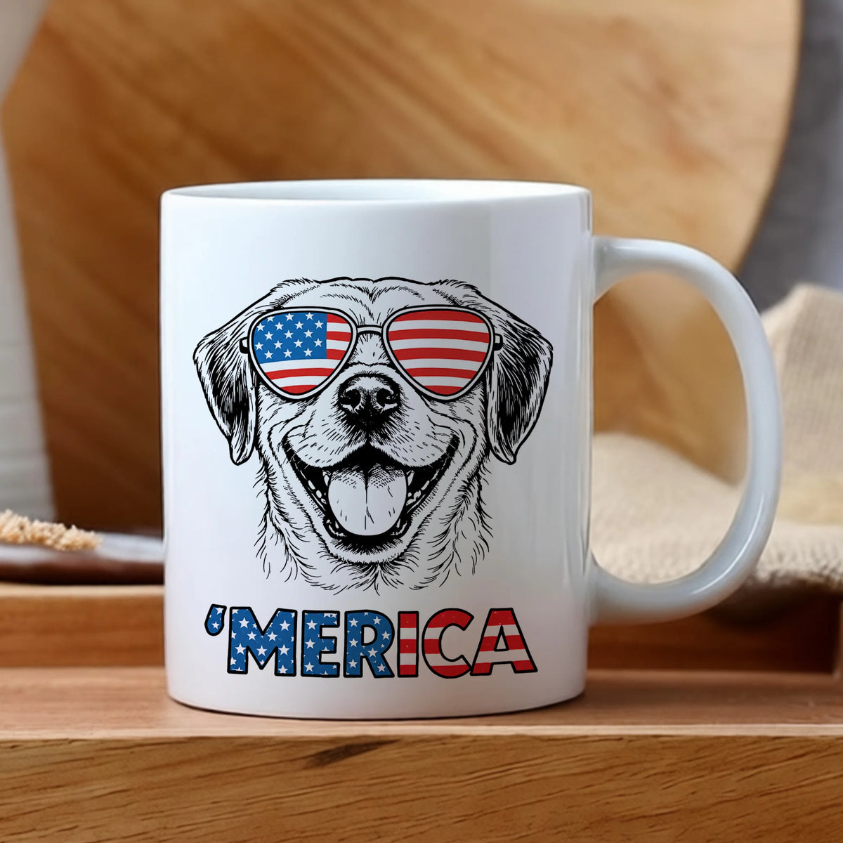 Puggle Patriotic Mug | Merica Dog Coffee Cup | USA Flag Puggle Gift for Dog Mom Dad