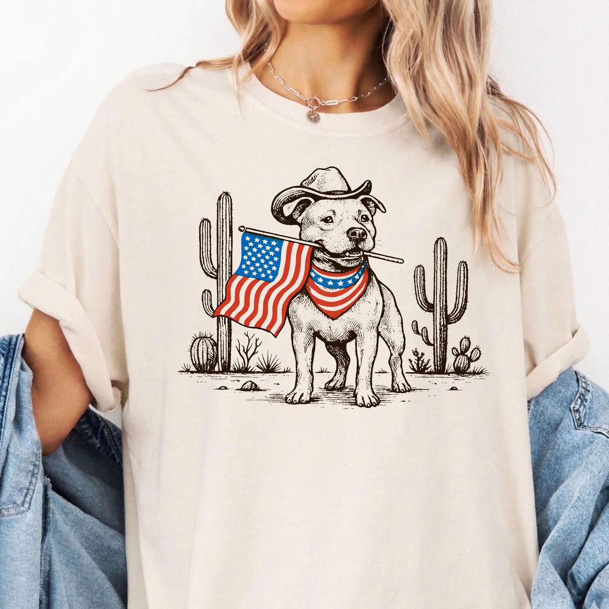 Comfort Colors Patriotic Pitbull Shirt | USA Flag Cowboy Dog Tee