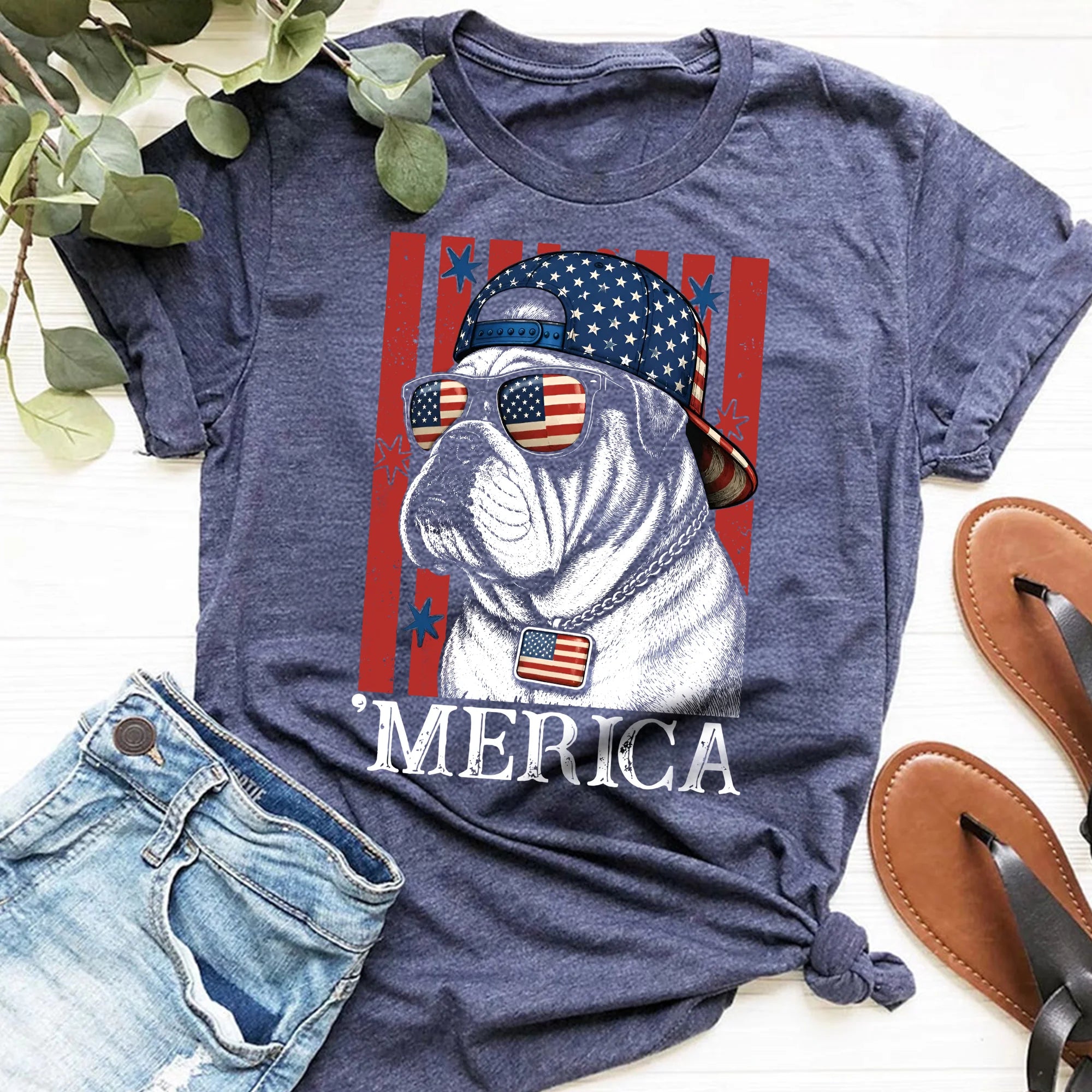 Merica Bulldog Comfort Colors Shirt | Patriotic USA Dog Tee