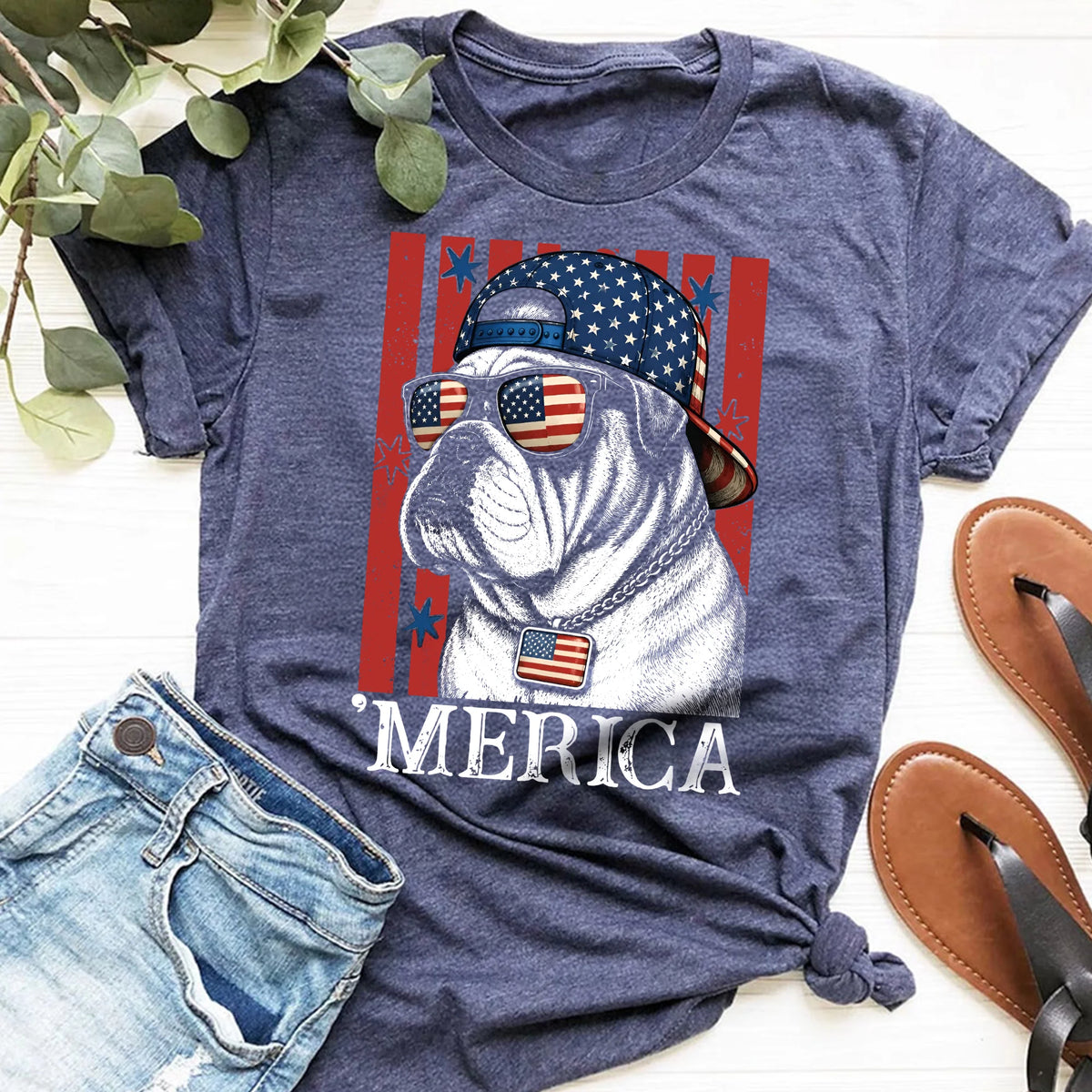 Merica Bulldog Comfort Colors Shirt | Patriotic USA Dog Tee