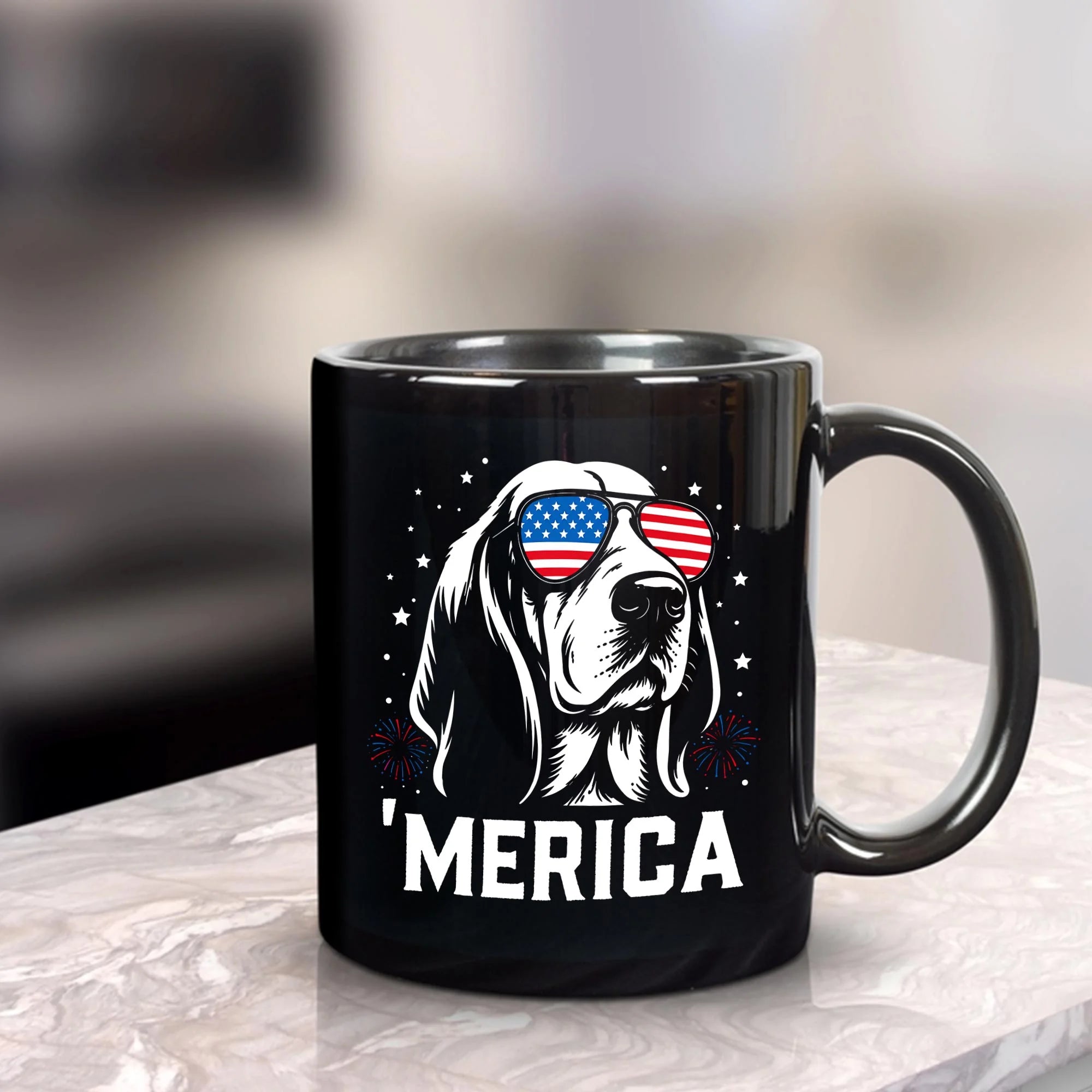 Basset Hound Merica Mug, Patriotic USA 4th July Dog Coffee Cup