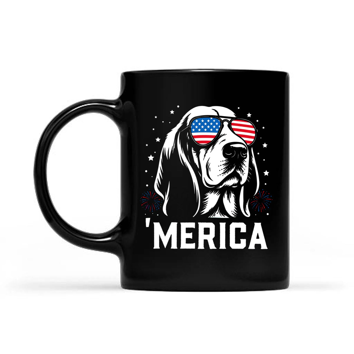 Basset Hound Merica Mug, Patriotic USA 4th July Dog Coffee Cup