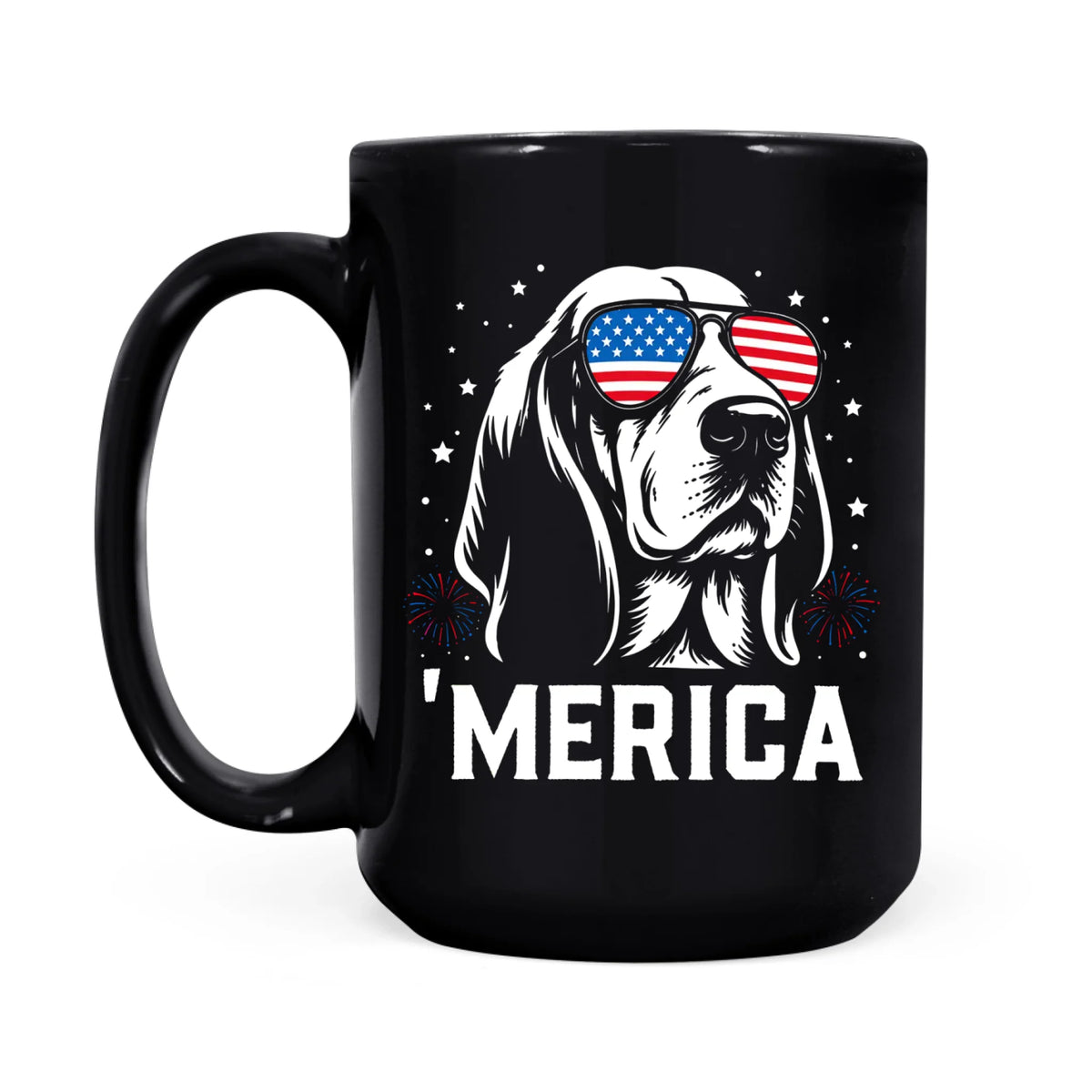 Basset Hound Merica Mug, Patriotic USA 4th July Dog Coffee Cup