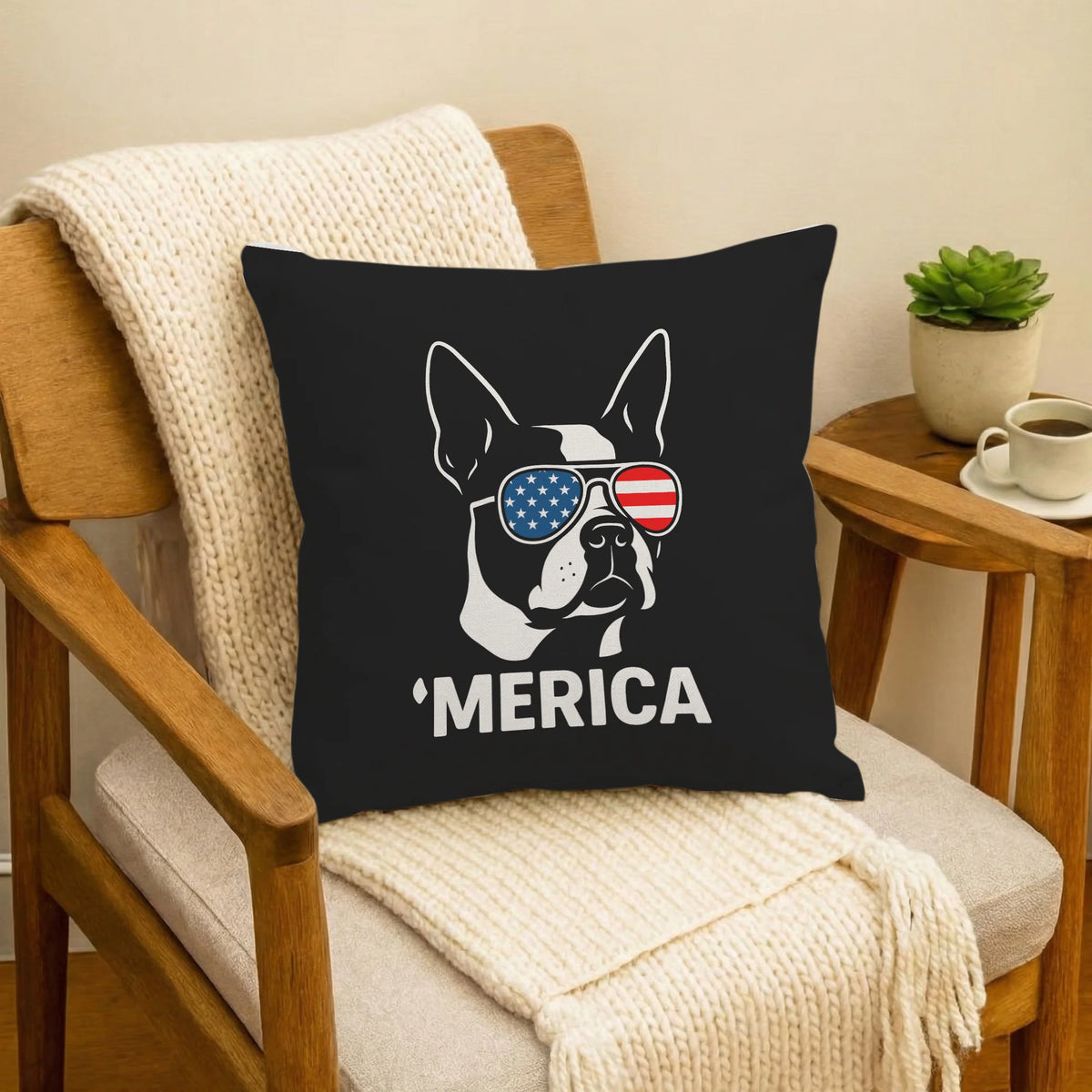 America Boston Terrier Pillow Cover, Patriotic July 4th Dog Lover Gift