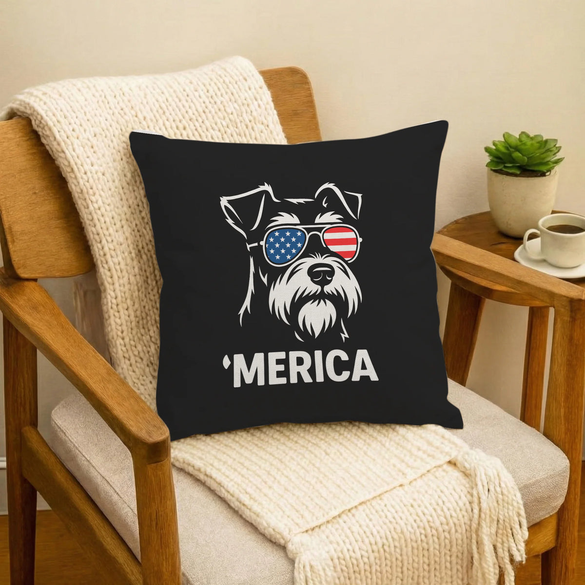Miniature Schnauzer Merica Pillow Cover, Patriotic July 4th Dog Gift