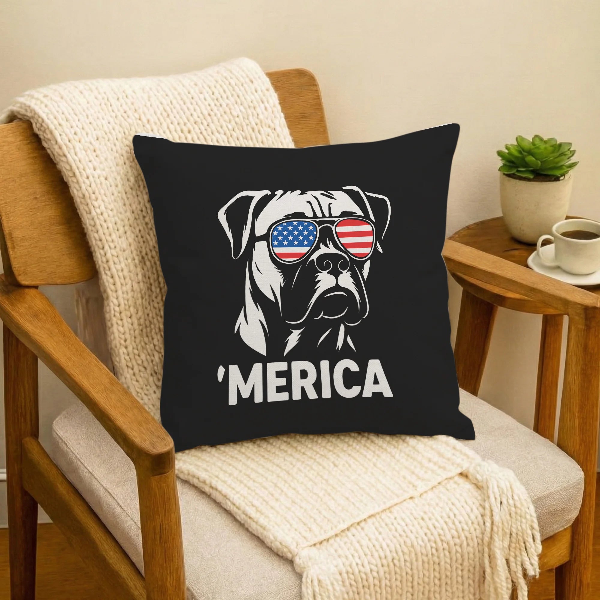 Boxer Merica Pillow Cover, Patriotic USA Boxer Dog 4th July Gift