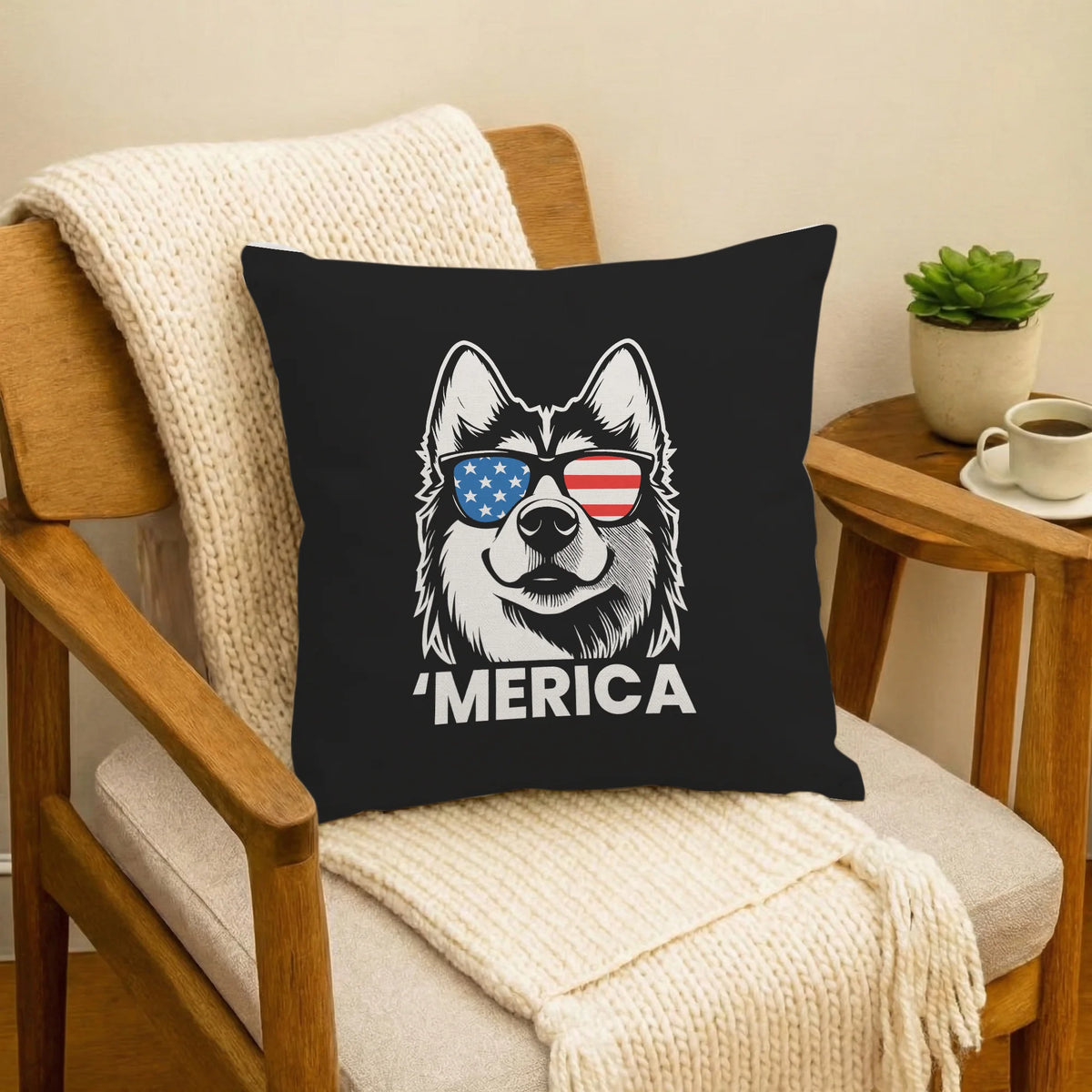 Merica Husky Pillow Cover, Patriotic July 4th Siberian Husky Gift