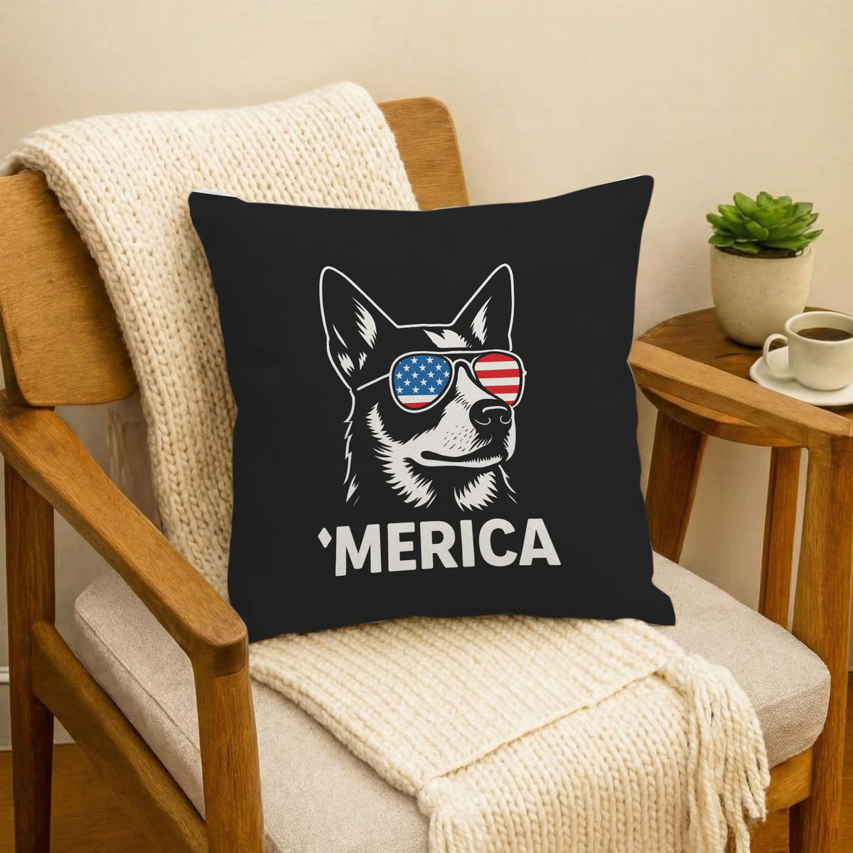 Patriotic Heeler Pillow Cover, USA Blue Heeler 4th July Dog Gift