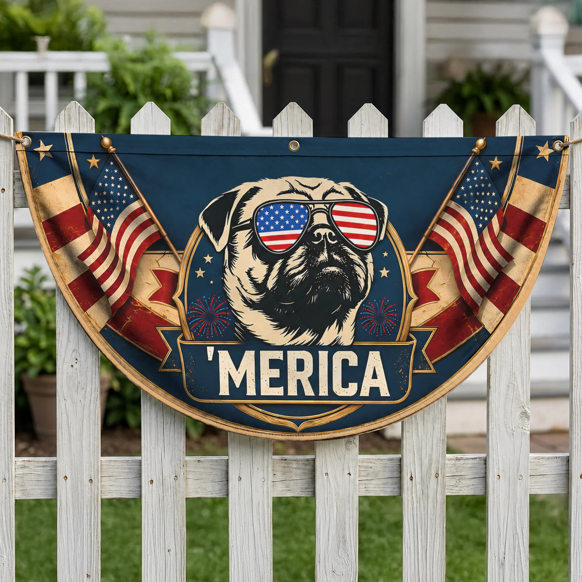 Pug Patriotic Fan Flag, USA 250th Anniversary Porch Decor Gift