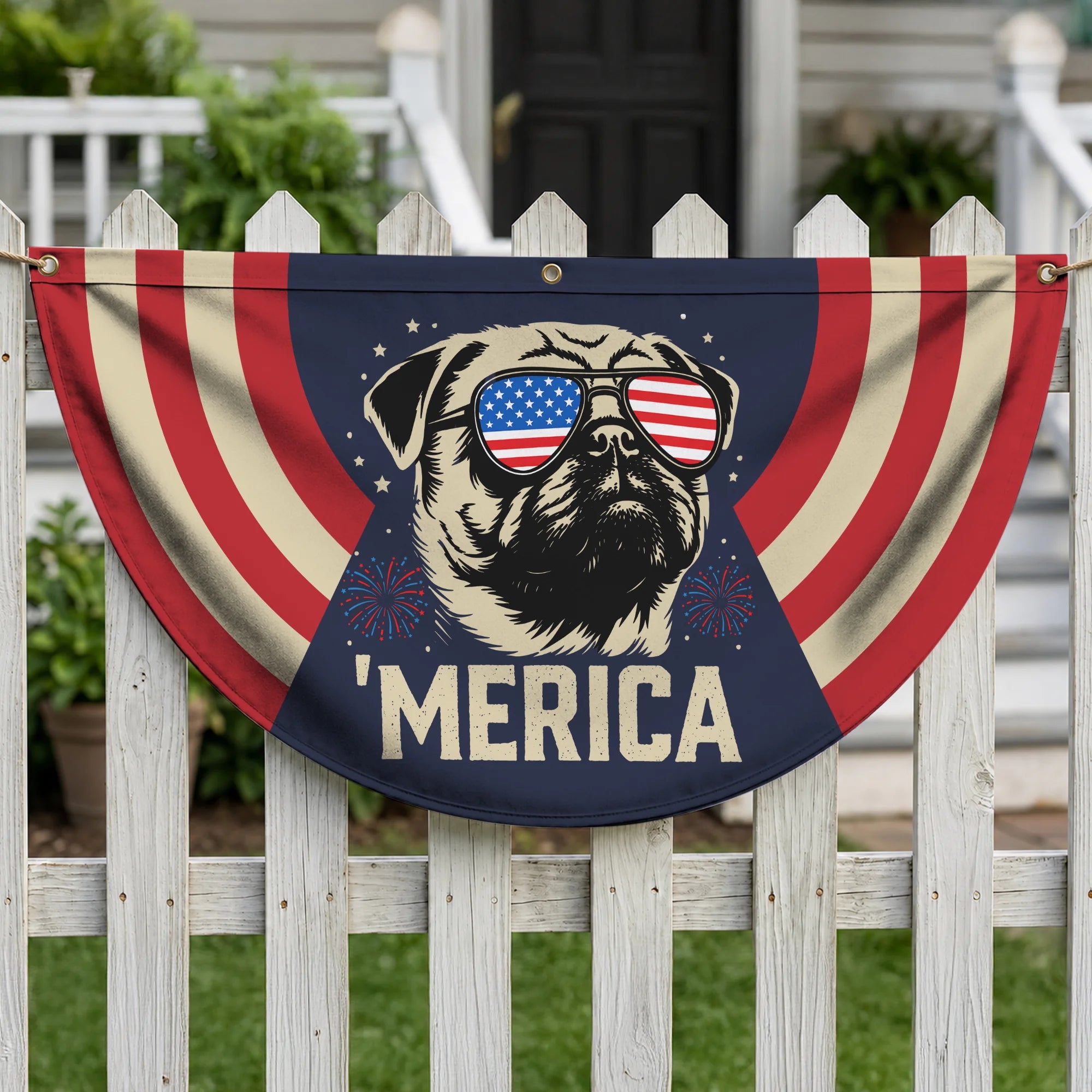 Pug Patriotic Fan Flag, 1776–2026 Porch Bunting Gift