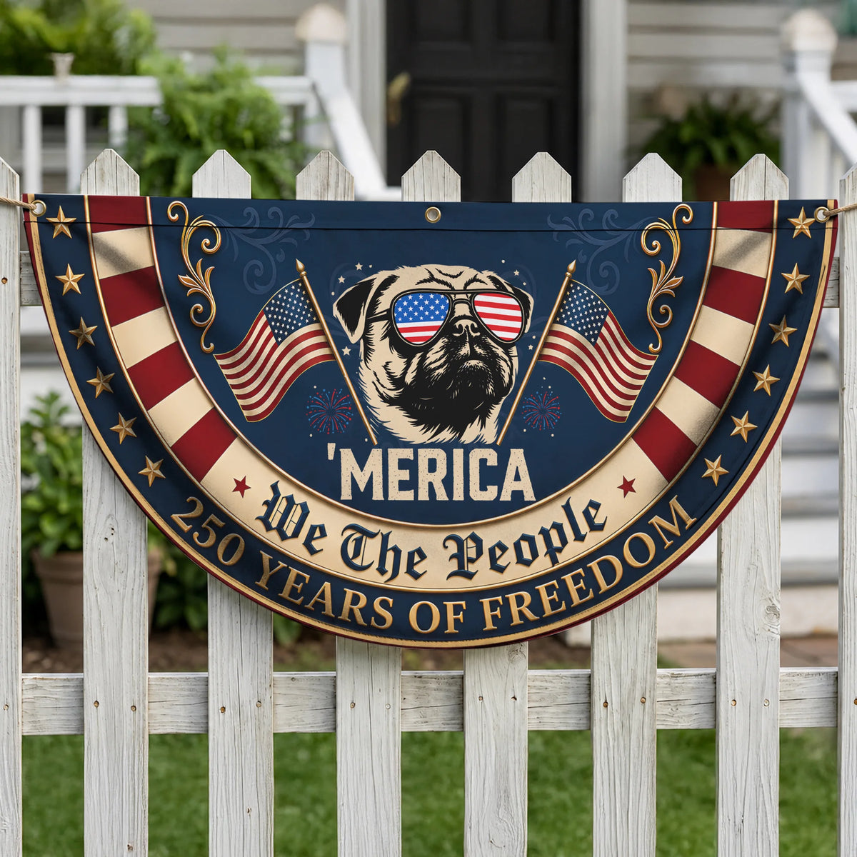 Pug America 250th Anniversary Patriotic Fan Flag Porch Decor 2026