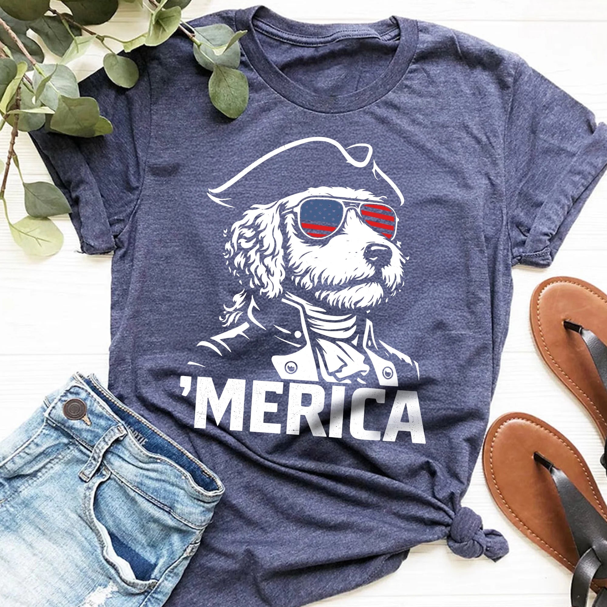 Dog Merica Patriotic 4th July USA Flag Sunglasses Pup Shirt