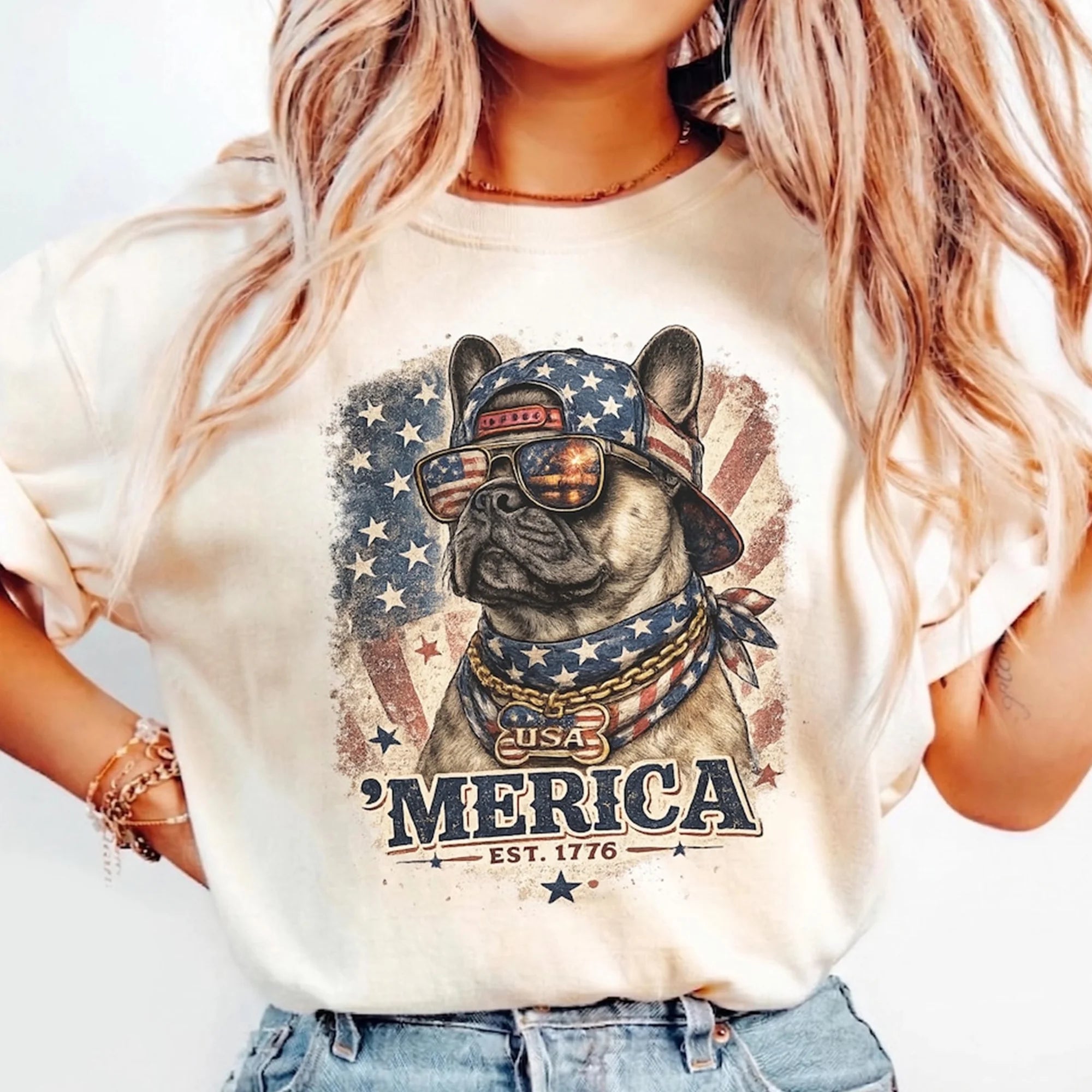 French Bulldog Patriotic USA 4th July Vintage Gift T-Shirt