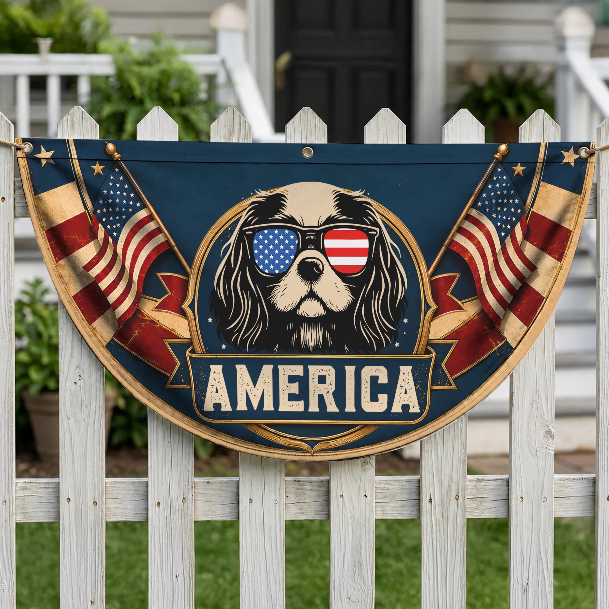 Cavalier Patriotic Fan Flag, USA 250th Anniversary Porch Decor Gift