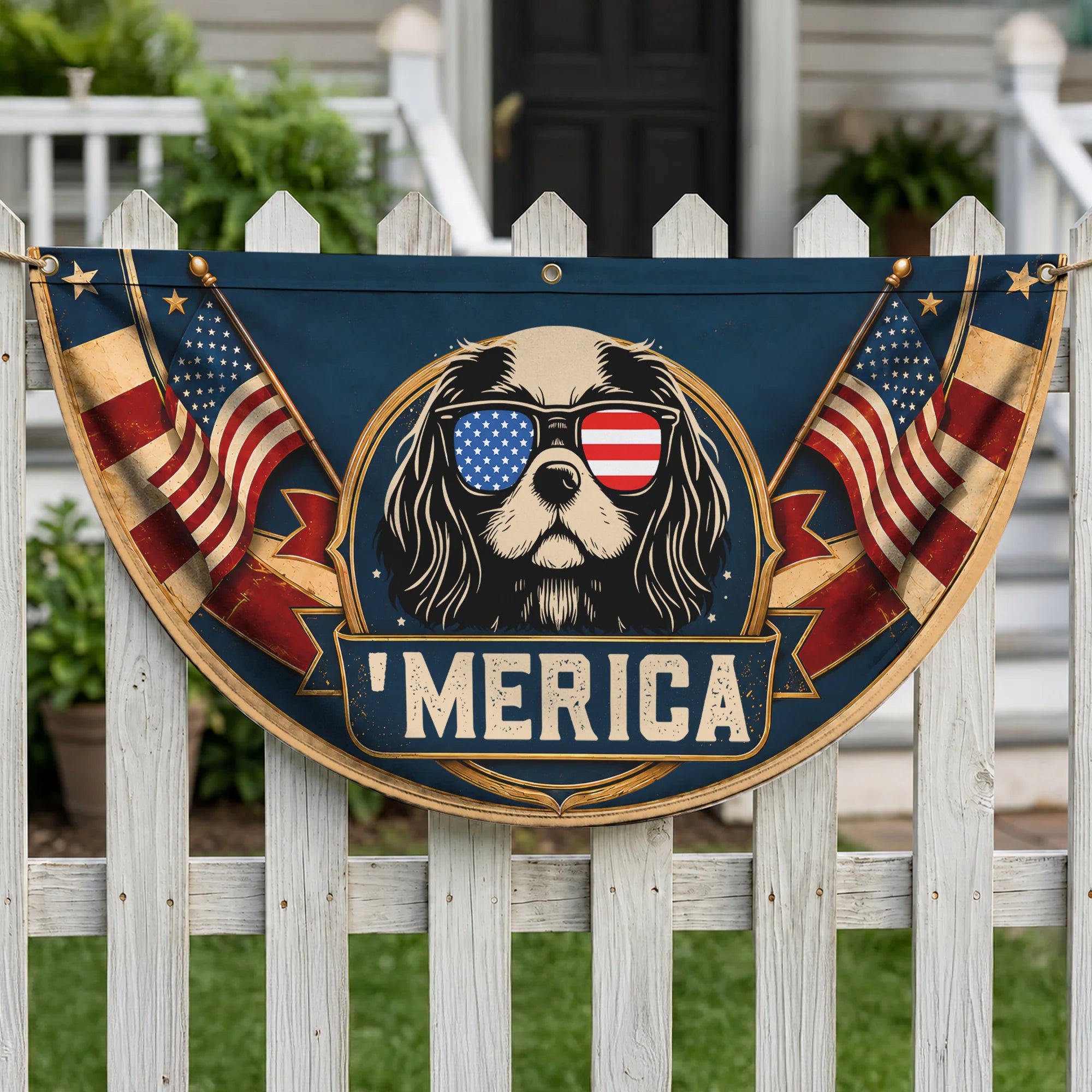 Cavalier Patriotic Fan Flag, USA 250th Anniversary Porch Decor Gift
