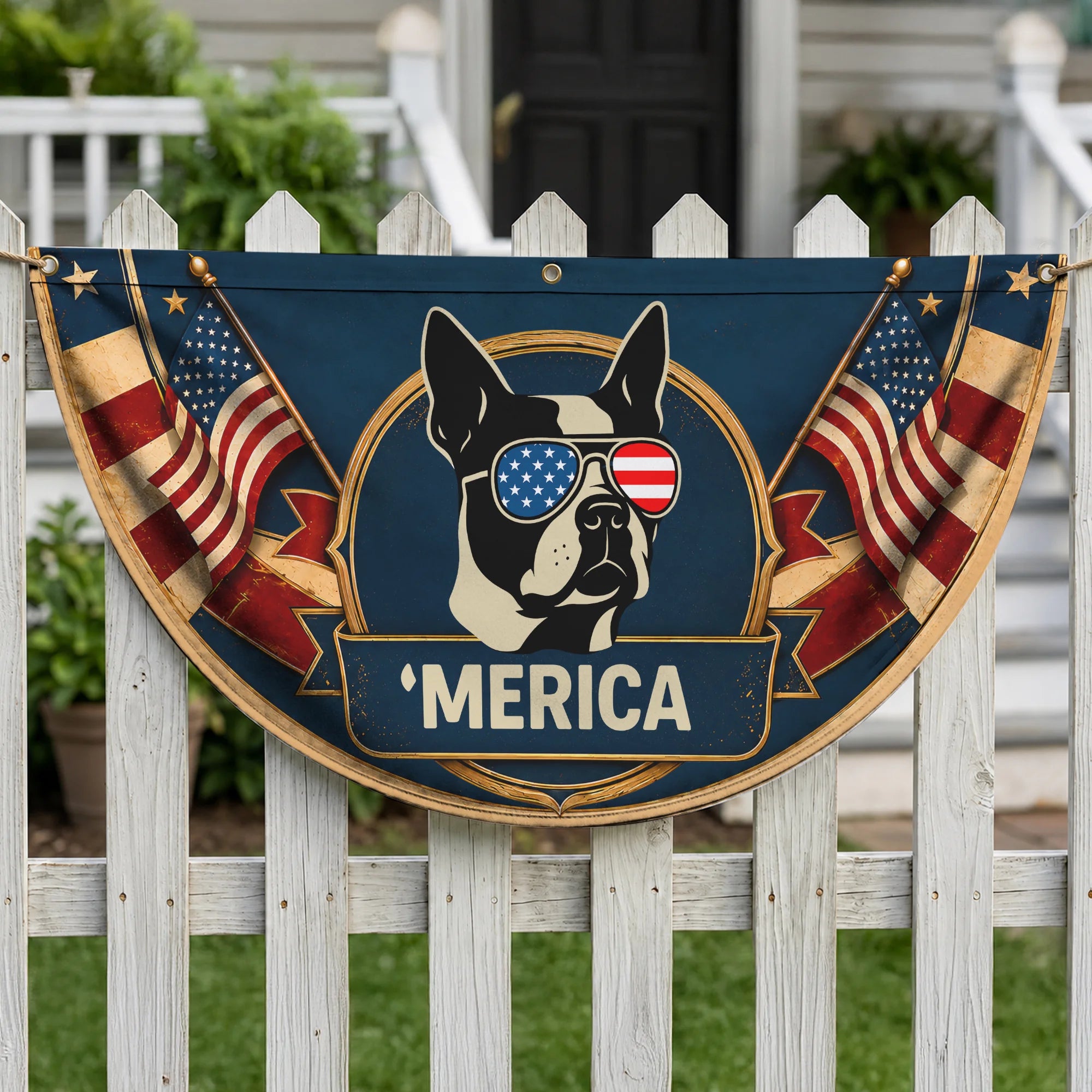 Boston Terrier Patriotic Fan Flag, America July 4th Dog Gift