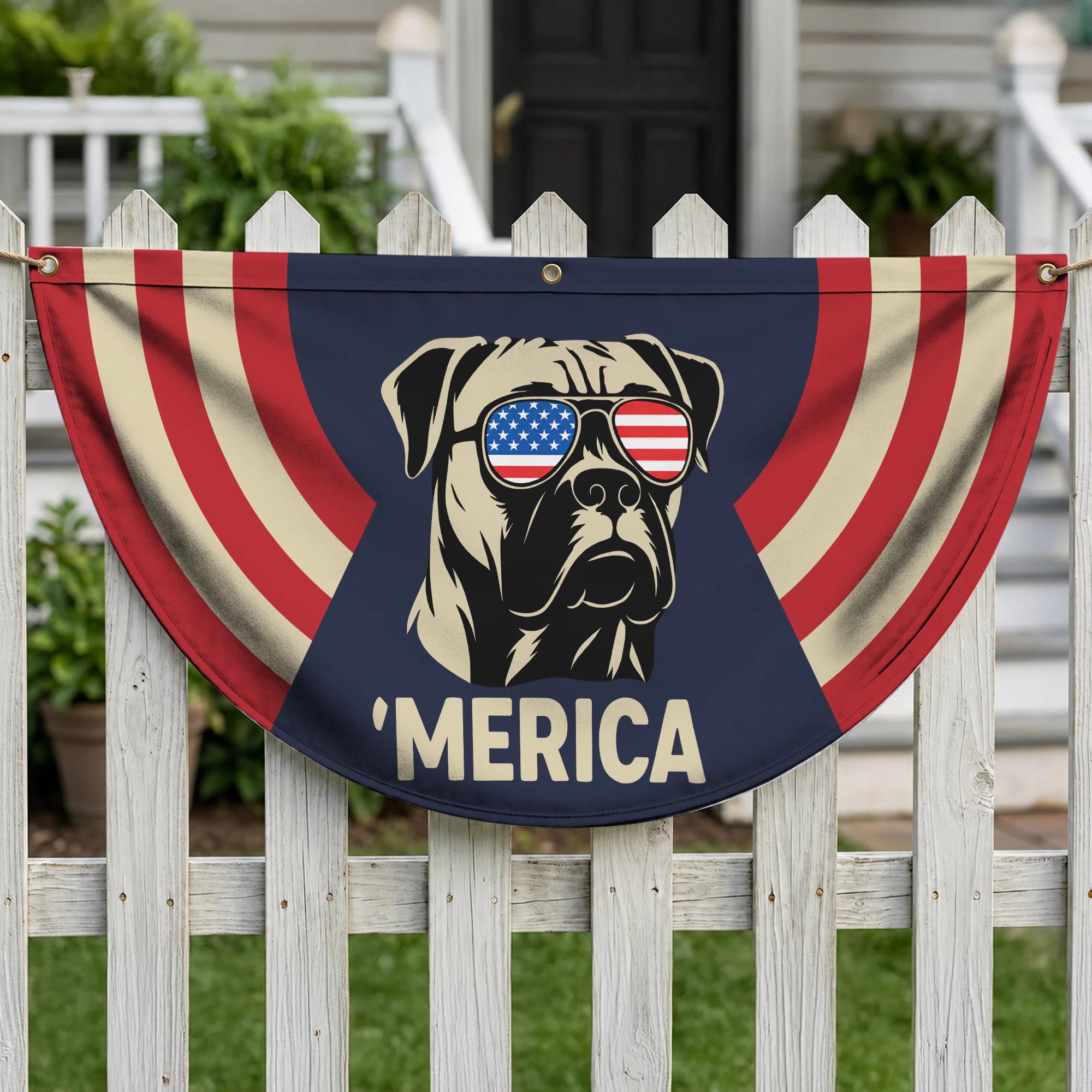 Patriotic Boxer Dog Fan Flag USA Independence Day Banner