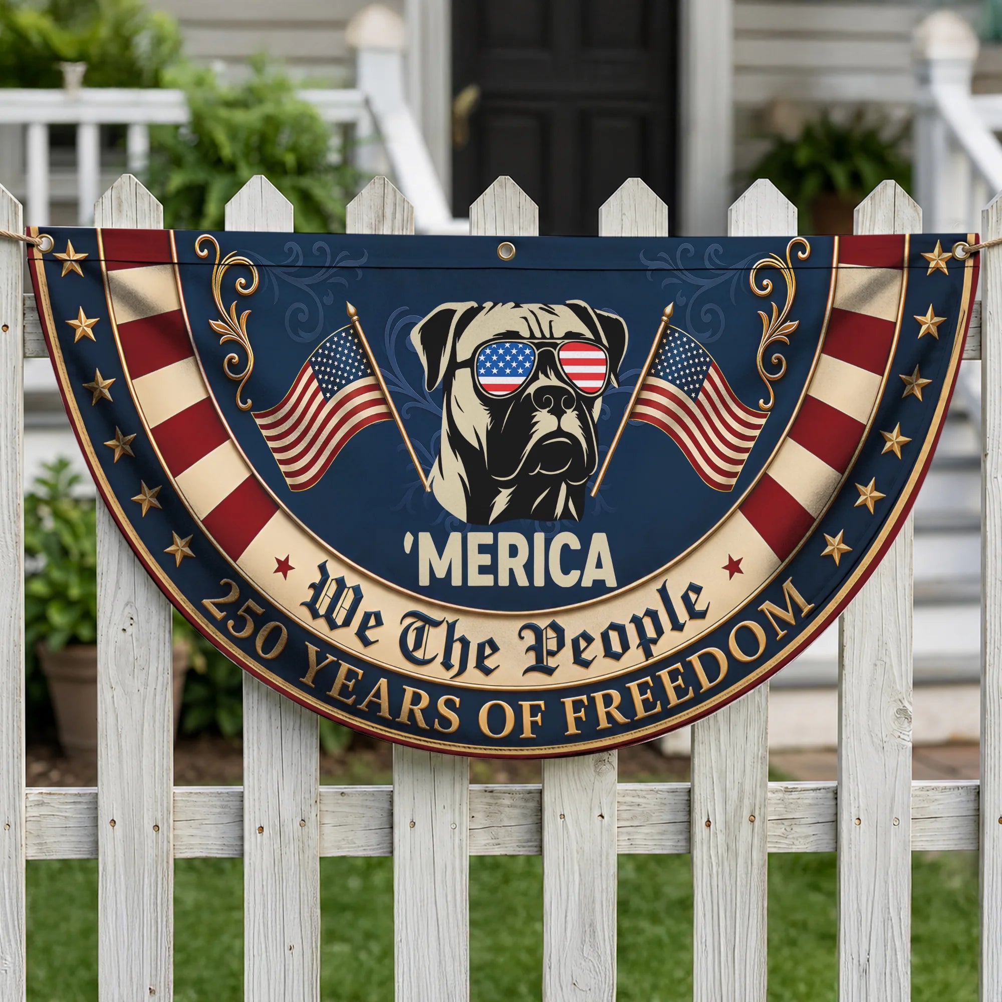 Boxer Dog American Flag Fan Banner July 4th Decor