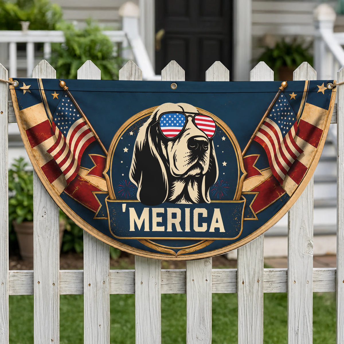Basset Hound Patriotic Fan Flag USA July 4th Decor