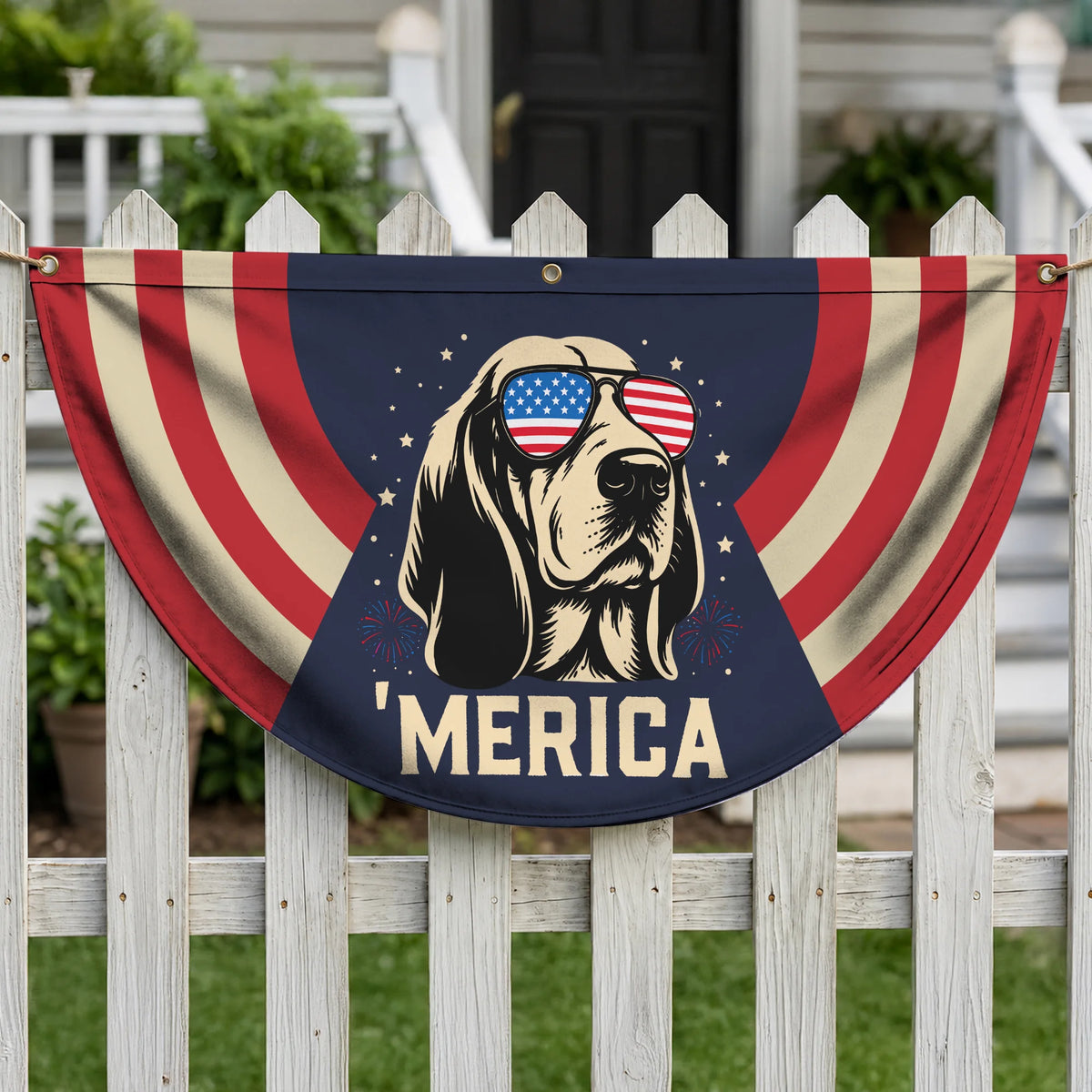 USA Basset Hound Fan Flag Independence Day Banner Decor