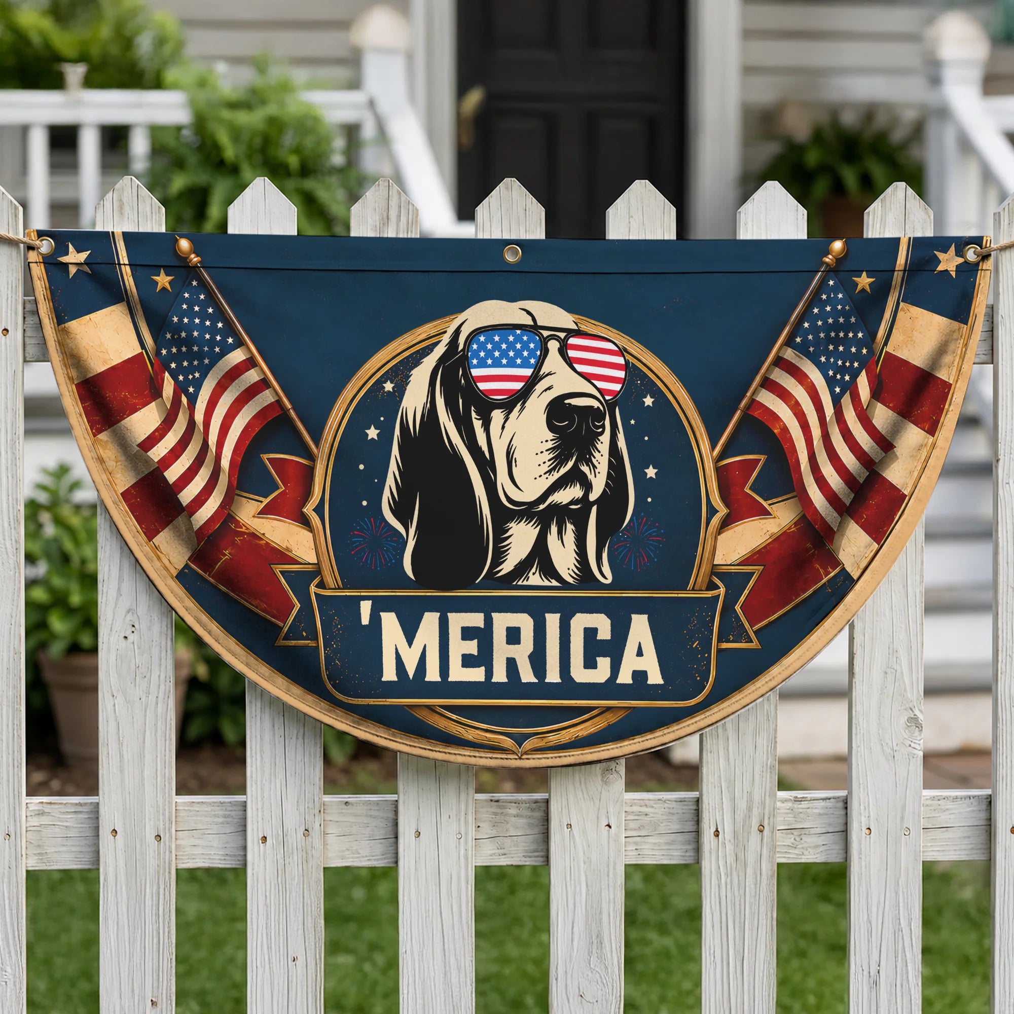 Basset Hound Patriotic Fan Flag USA July 4th Decor