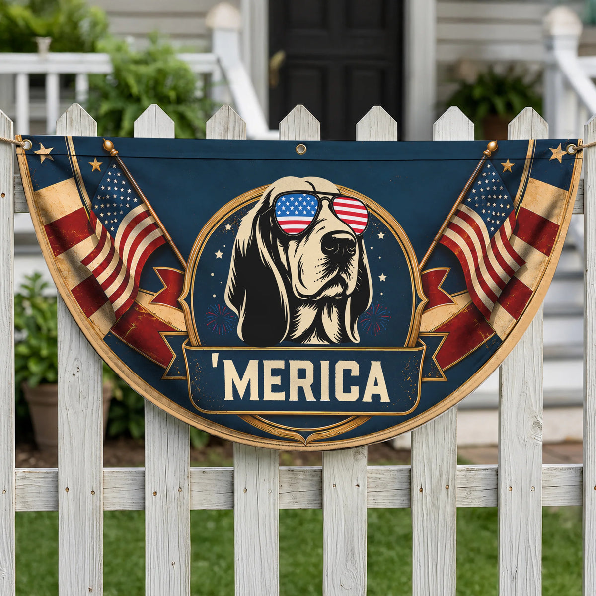 Basset Hound Patriotic Fan Flag USA July 4th Decor