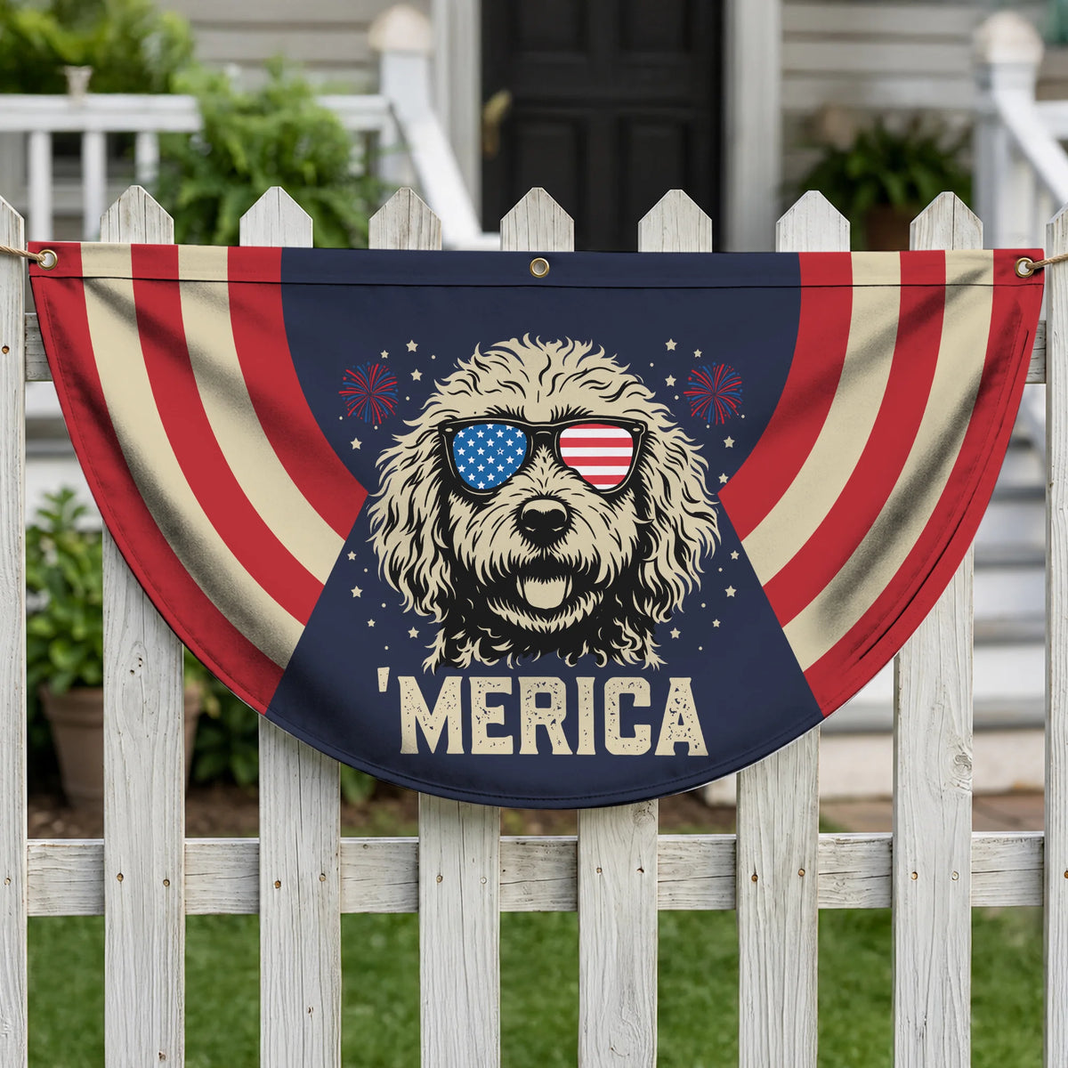 Patriotic Goldendoodle Fan Flag American Dog Banner Decor