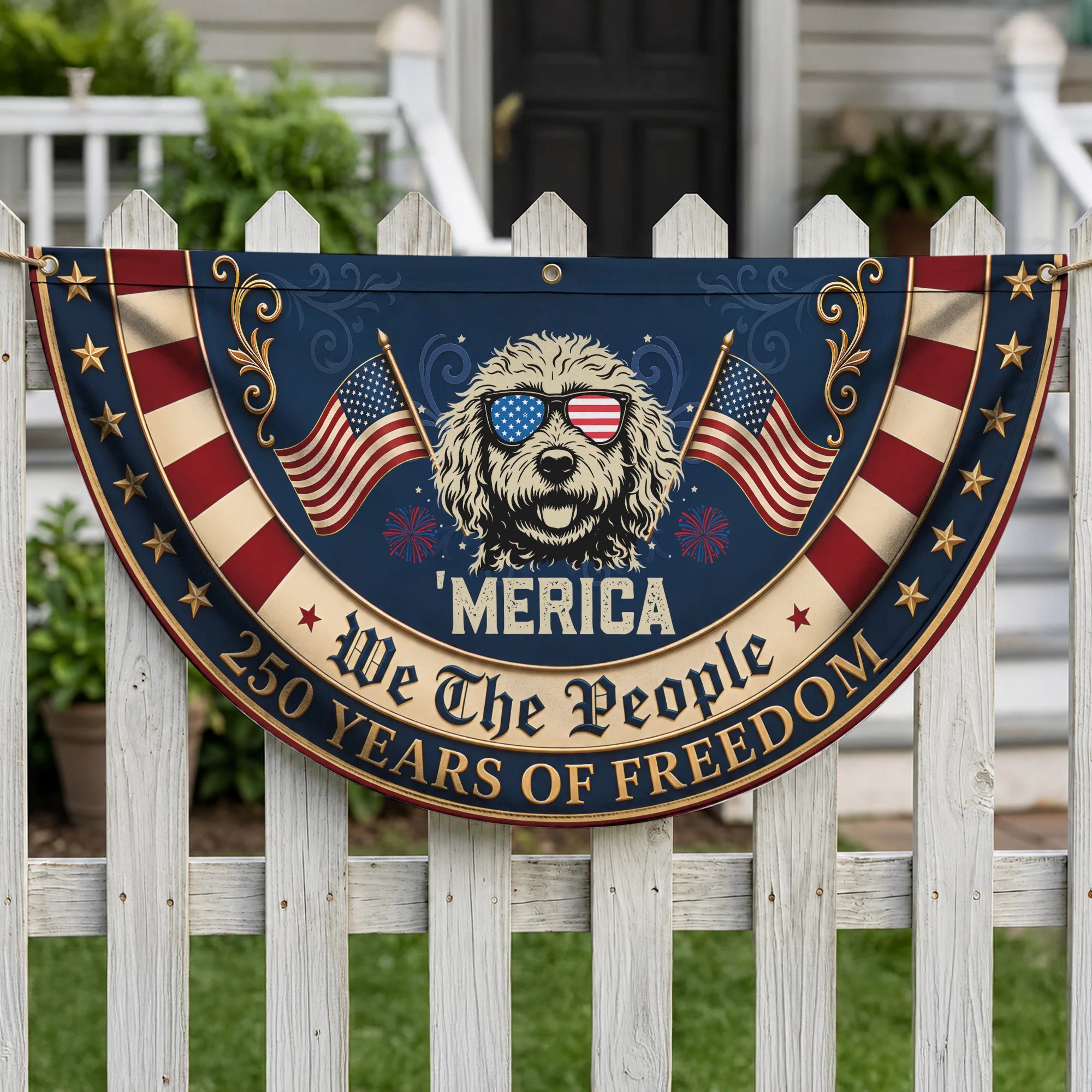 Goldendoodle American Flag Banner USA Independence Day Decor