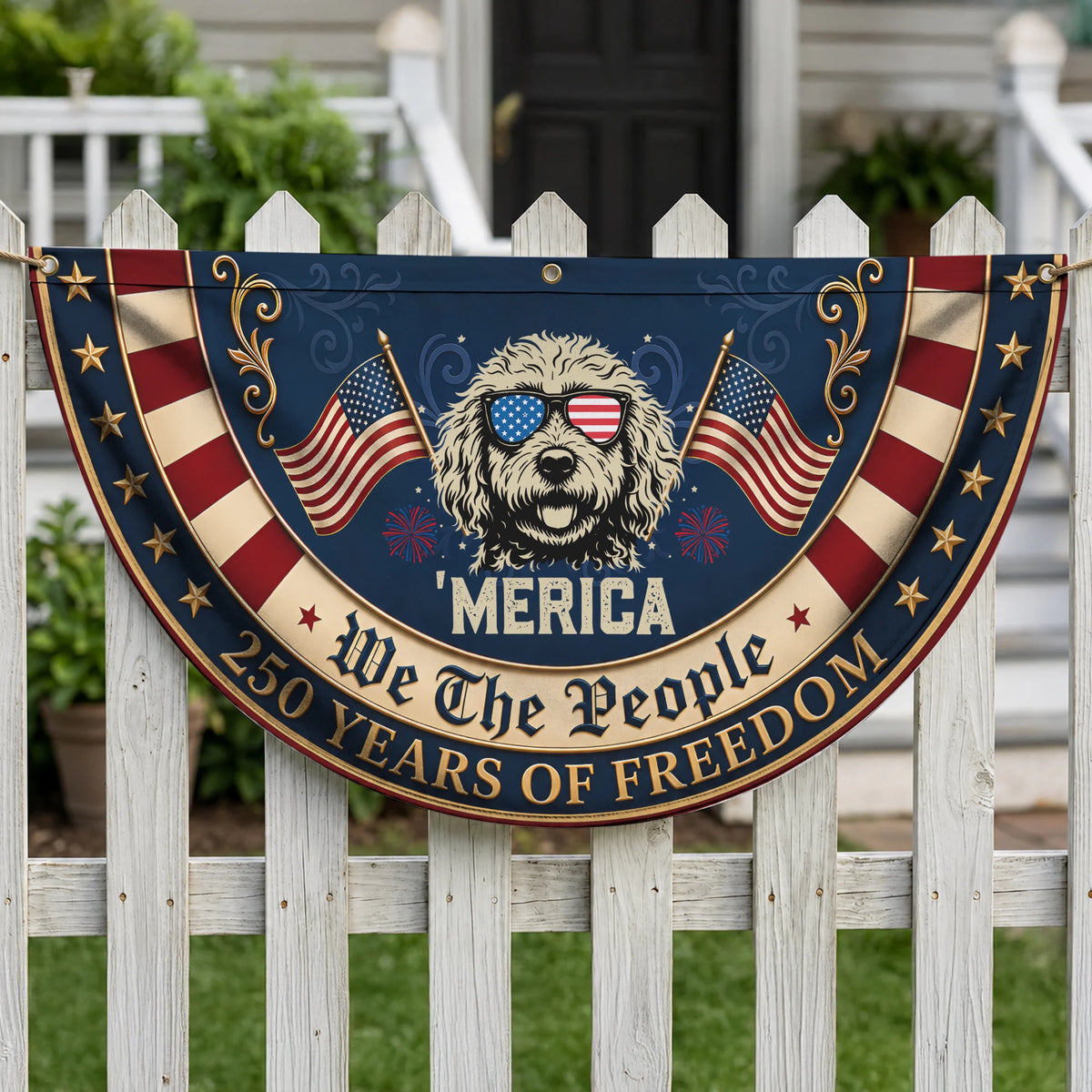 Goldendoodle American Flag Banner USA Independence Day Decor