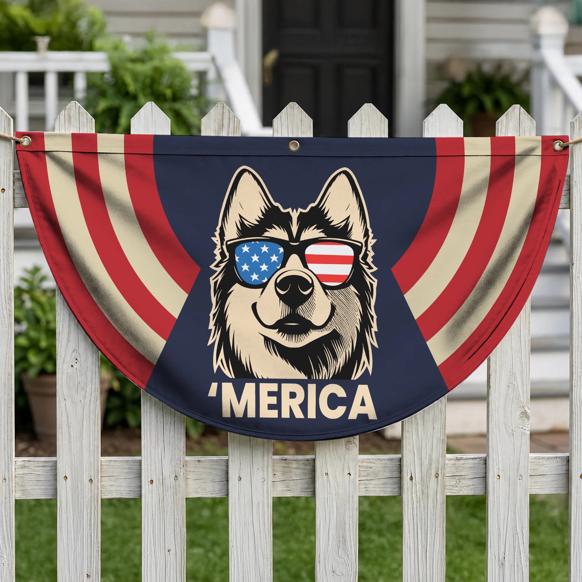 Patriotic Husky Fan Flag American Dog Independence Day Decor
