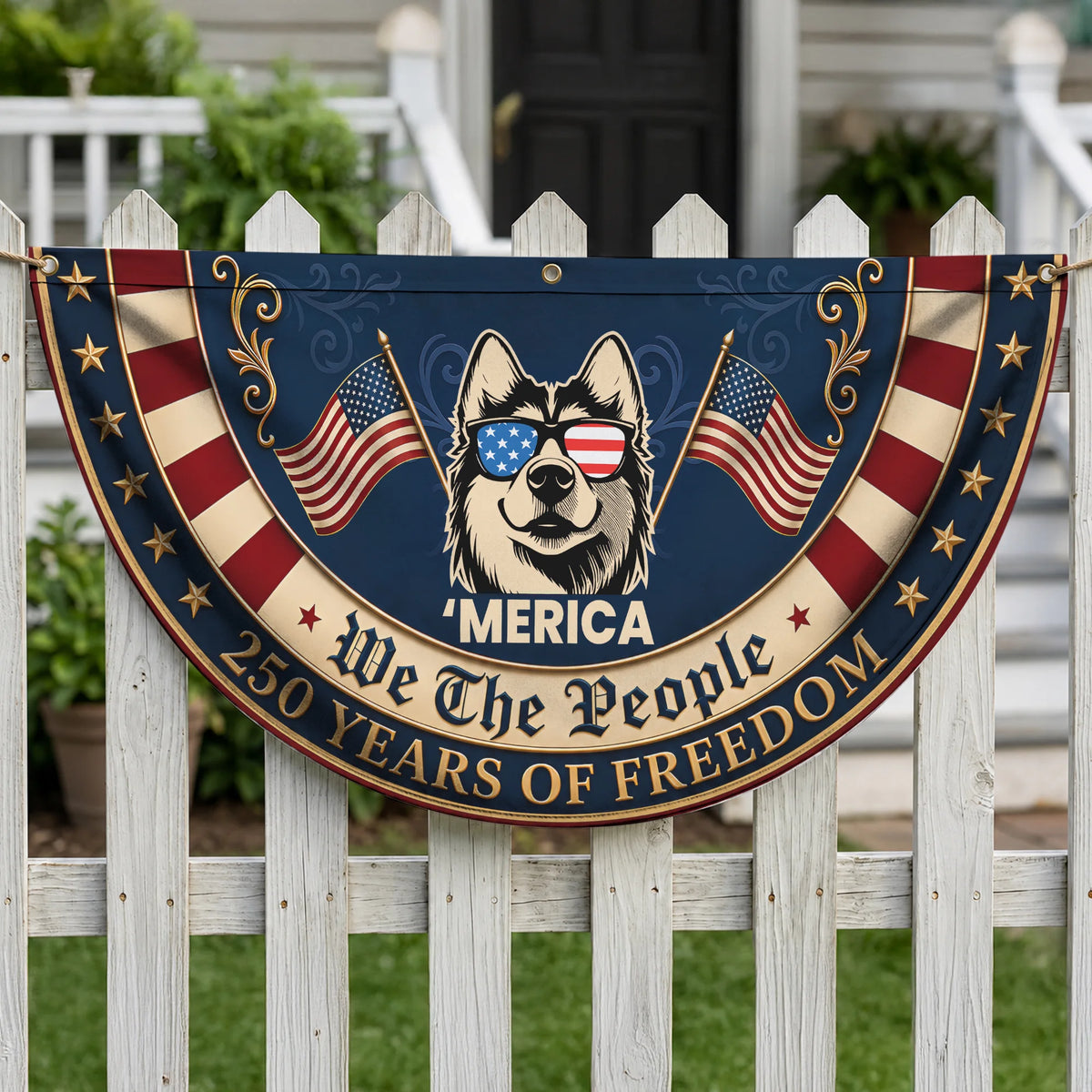 Husky American Flag Banner USA 4th July Fan Decor