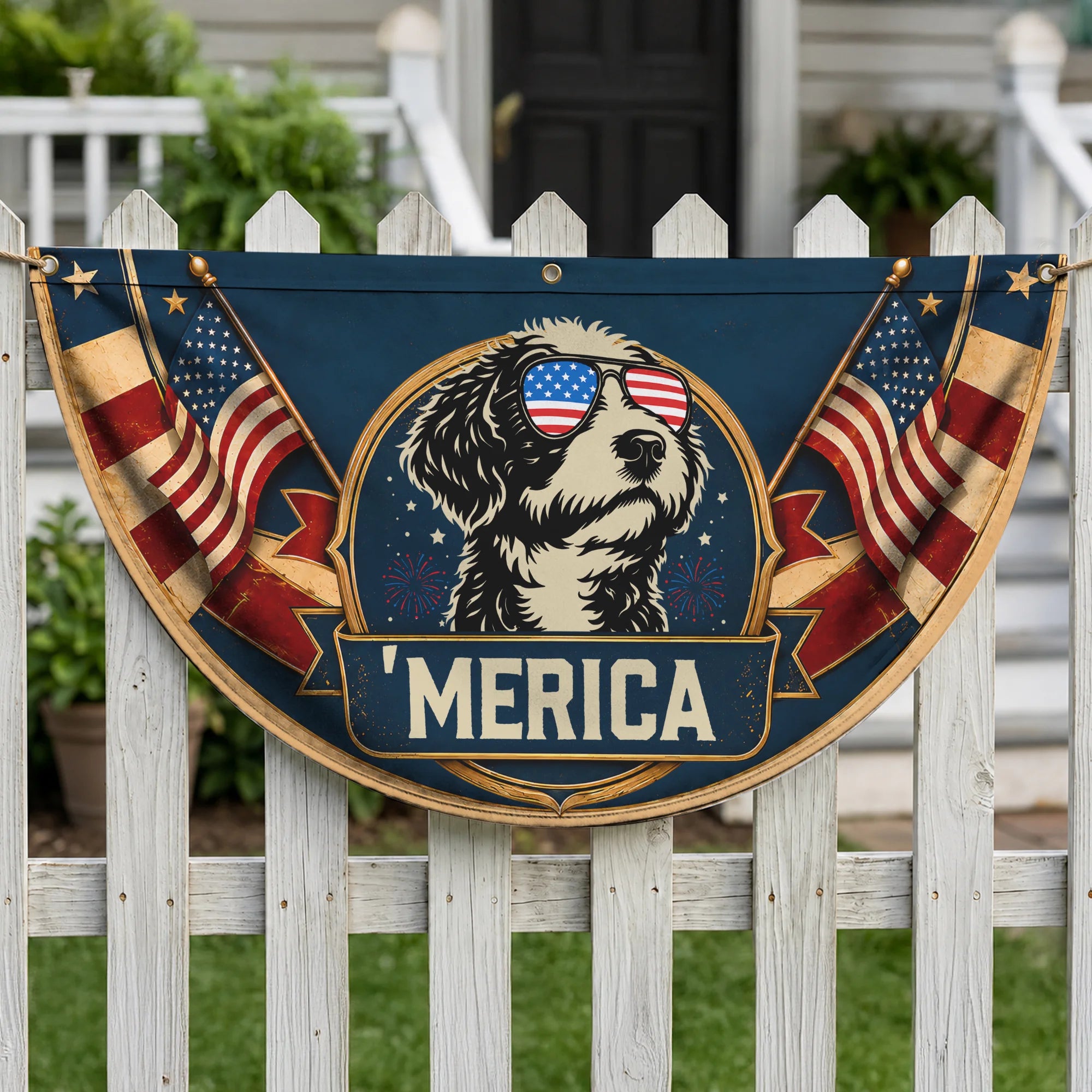 Bernedoodle USA Fan Flag Patriotic 4th July Banner Decor