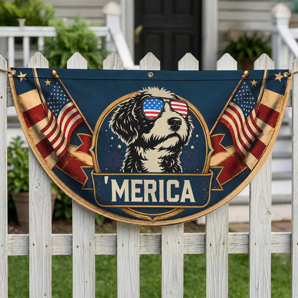 Bernedoodle USA Fan Flag Patriotic 4th July Banner Decor