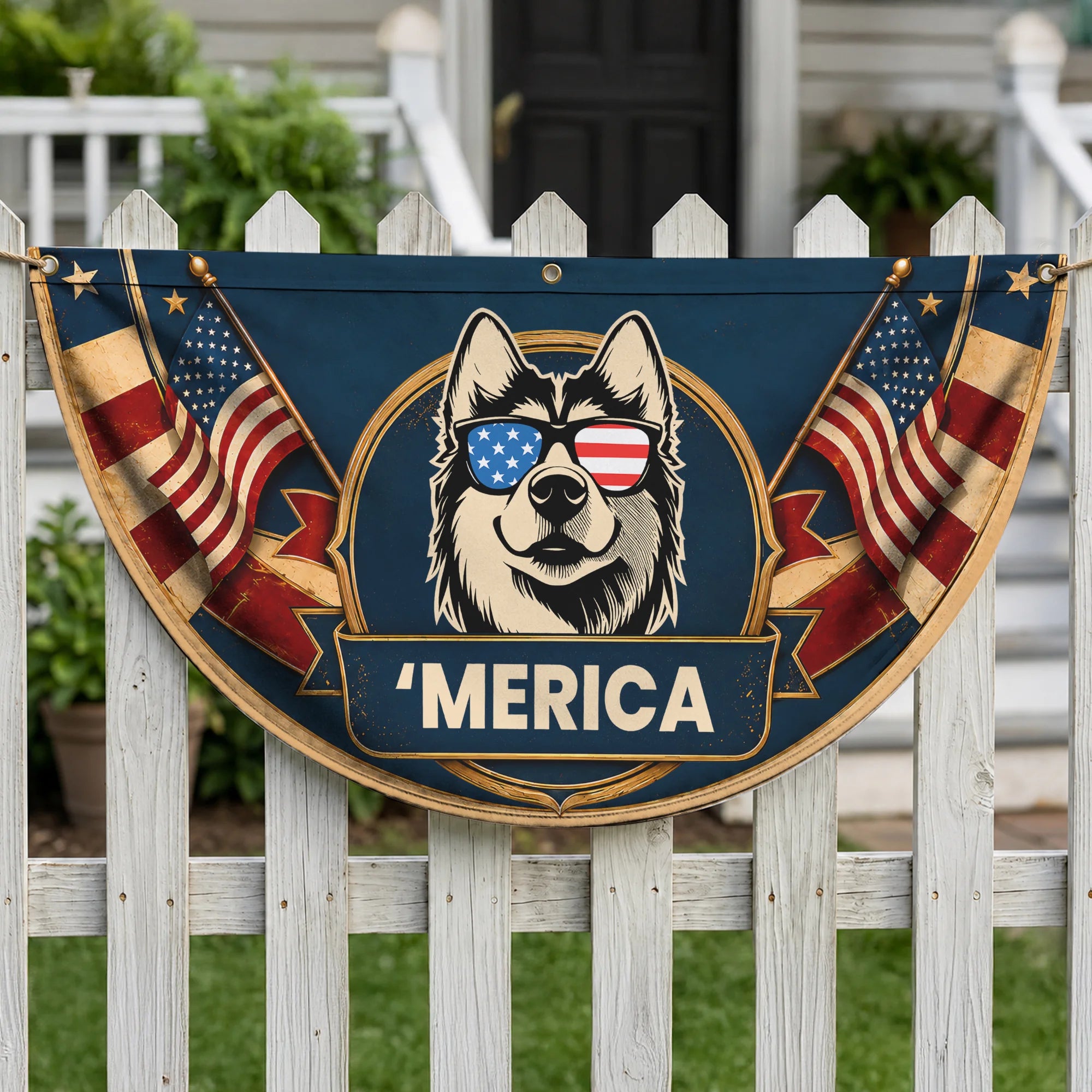 Siberian Husky USA Fan Flag Patriotic 4th July Banner