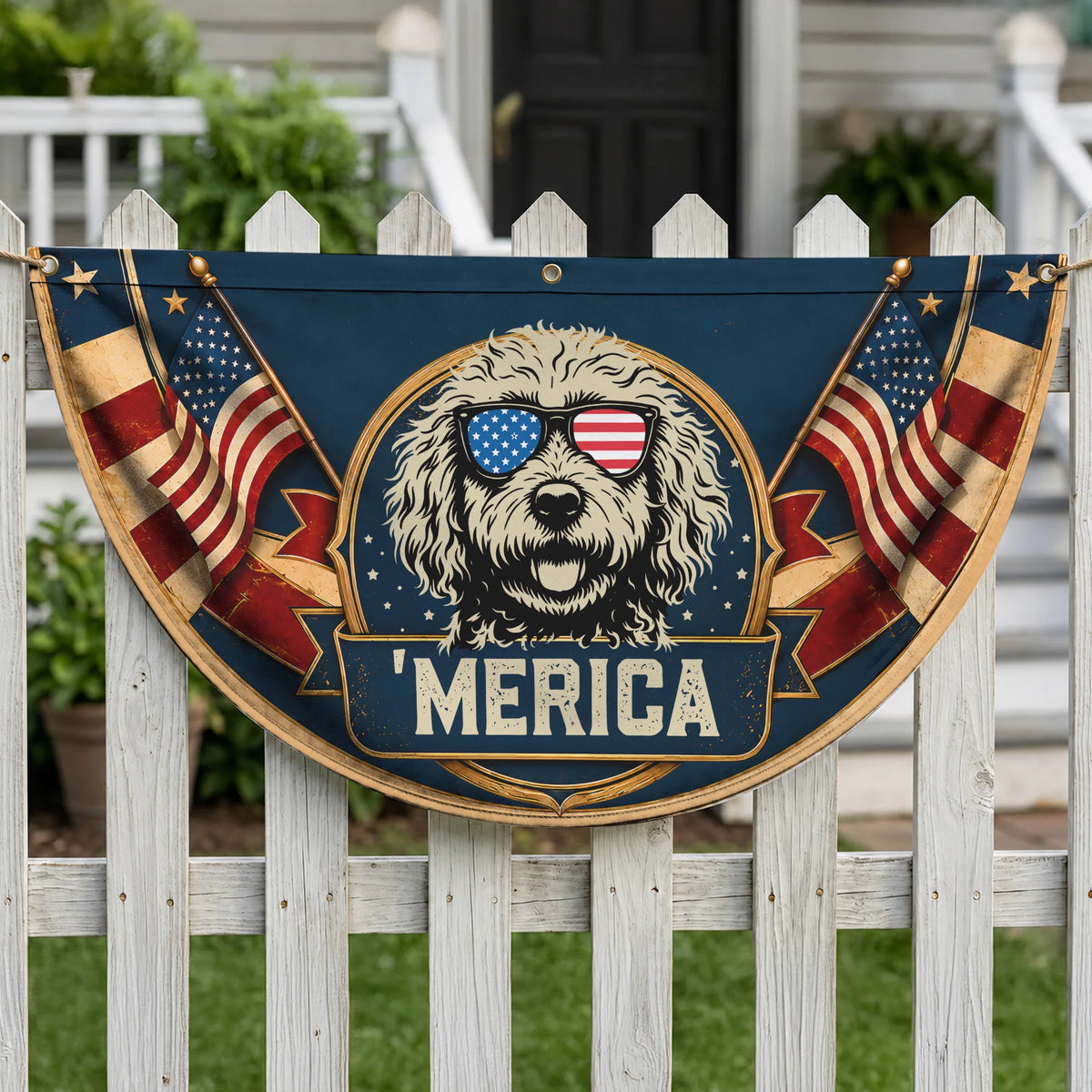 Goldendoodle USA Fan Flag Patriotic 4th July Banner Decor