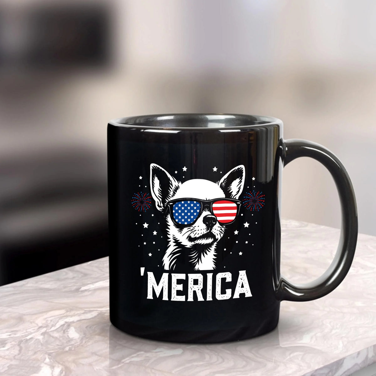 Chihuahua Merica Patriotic Mug, 4th July Dog Mom Coffee Cup