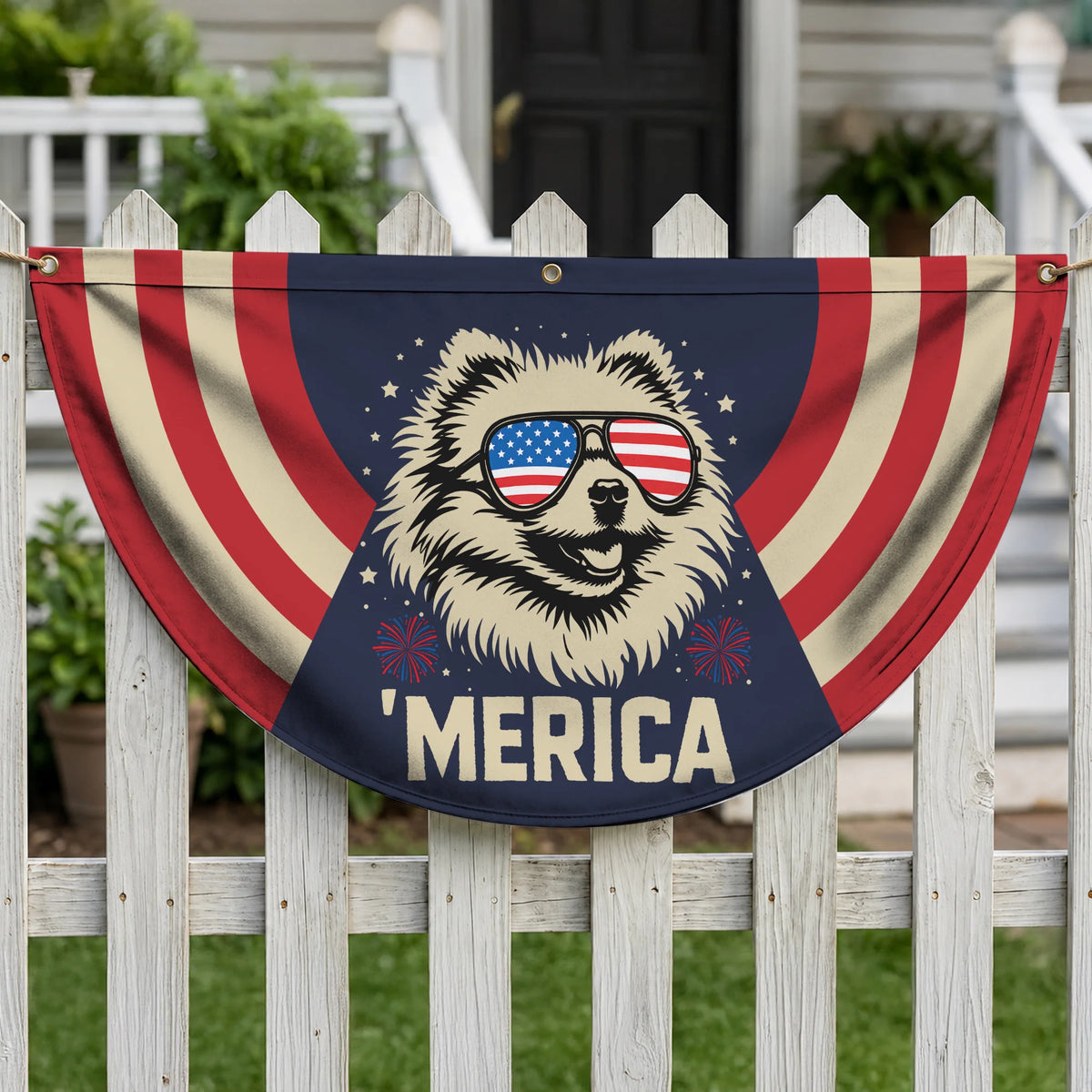 Patriotic Pomeranian Fan Flag American Dog Banner Decor