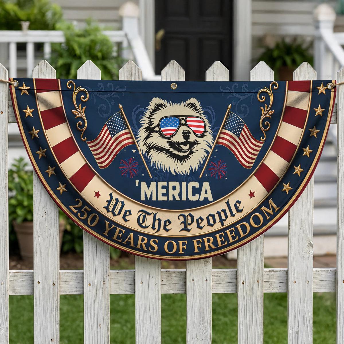 Pomeranian Patriotic Fan Flag USA July 4th Decor