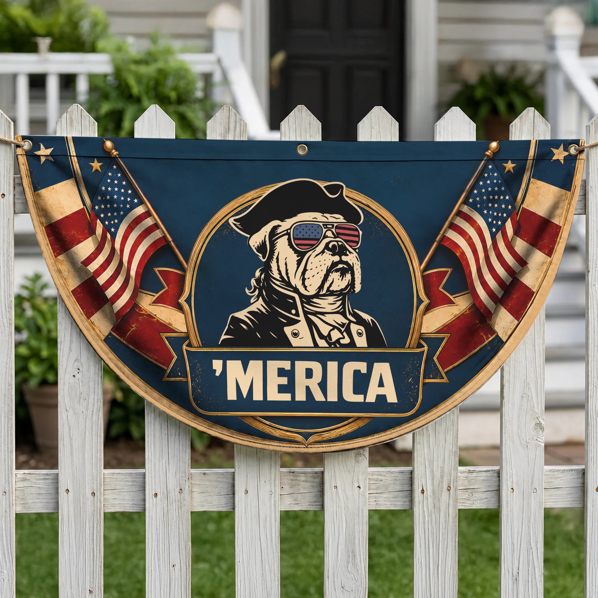 Patriotic Bulldog USA Flag Banner Fourth of July Dog Decor