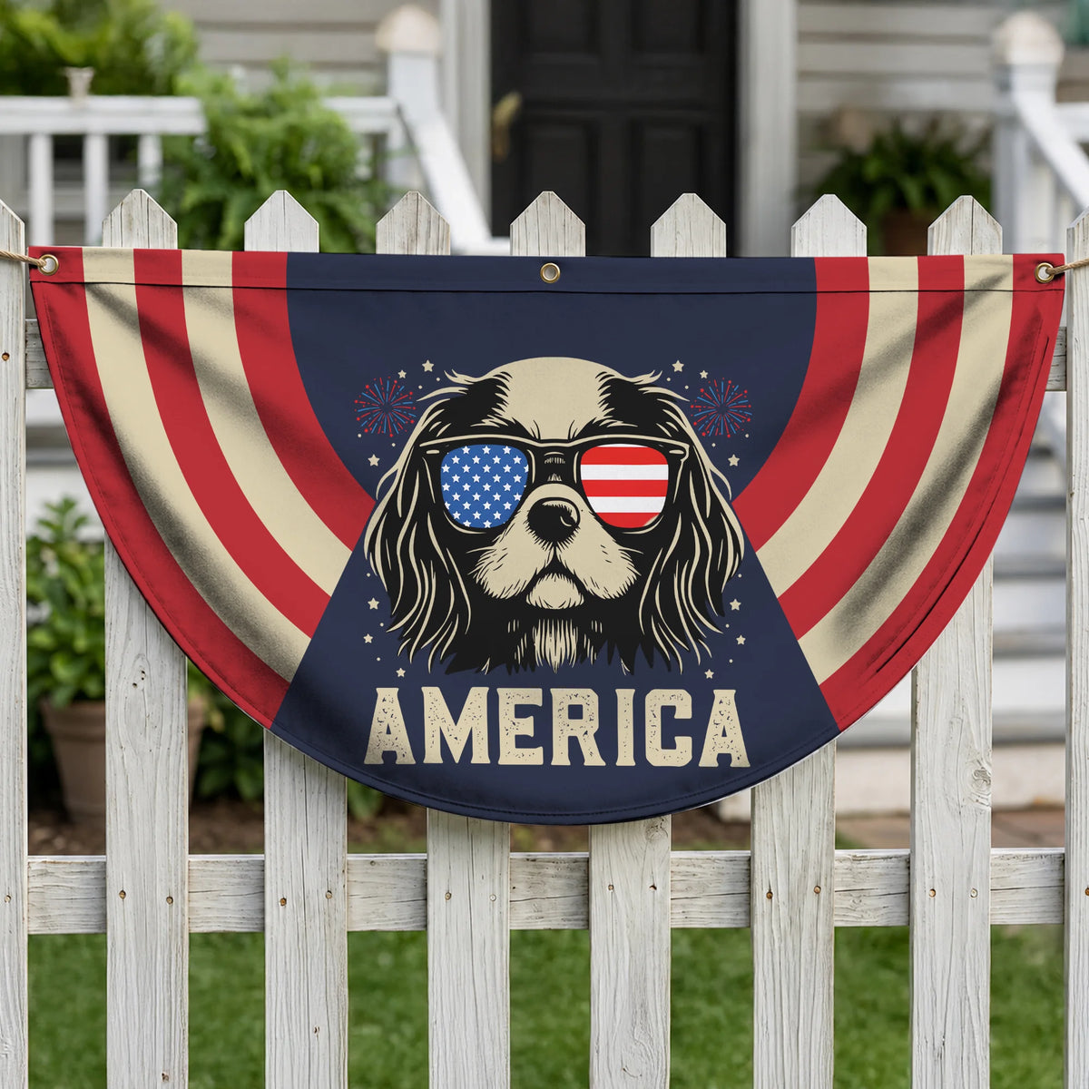 Cavalier King Charles American Flag Fan Flag Patriotic Decor