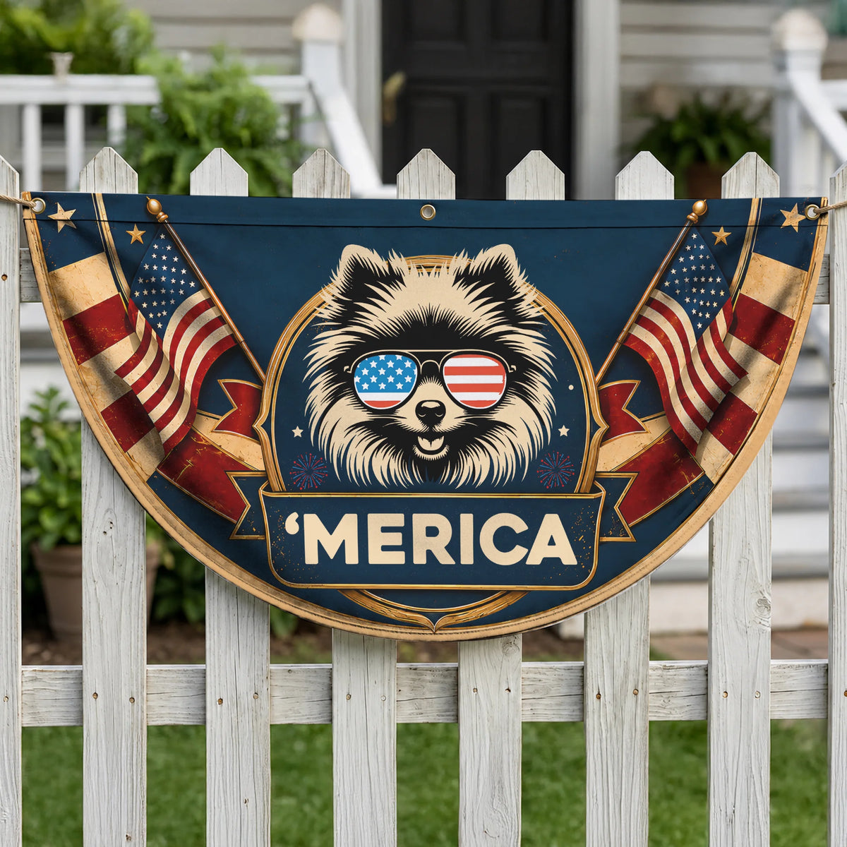 Pomeranian American Flag Banner, 4th of July Dog Decor