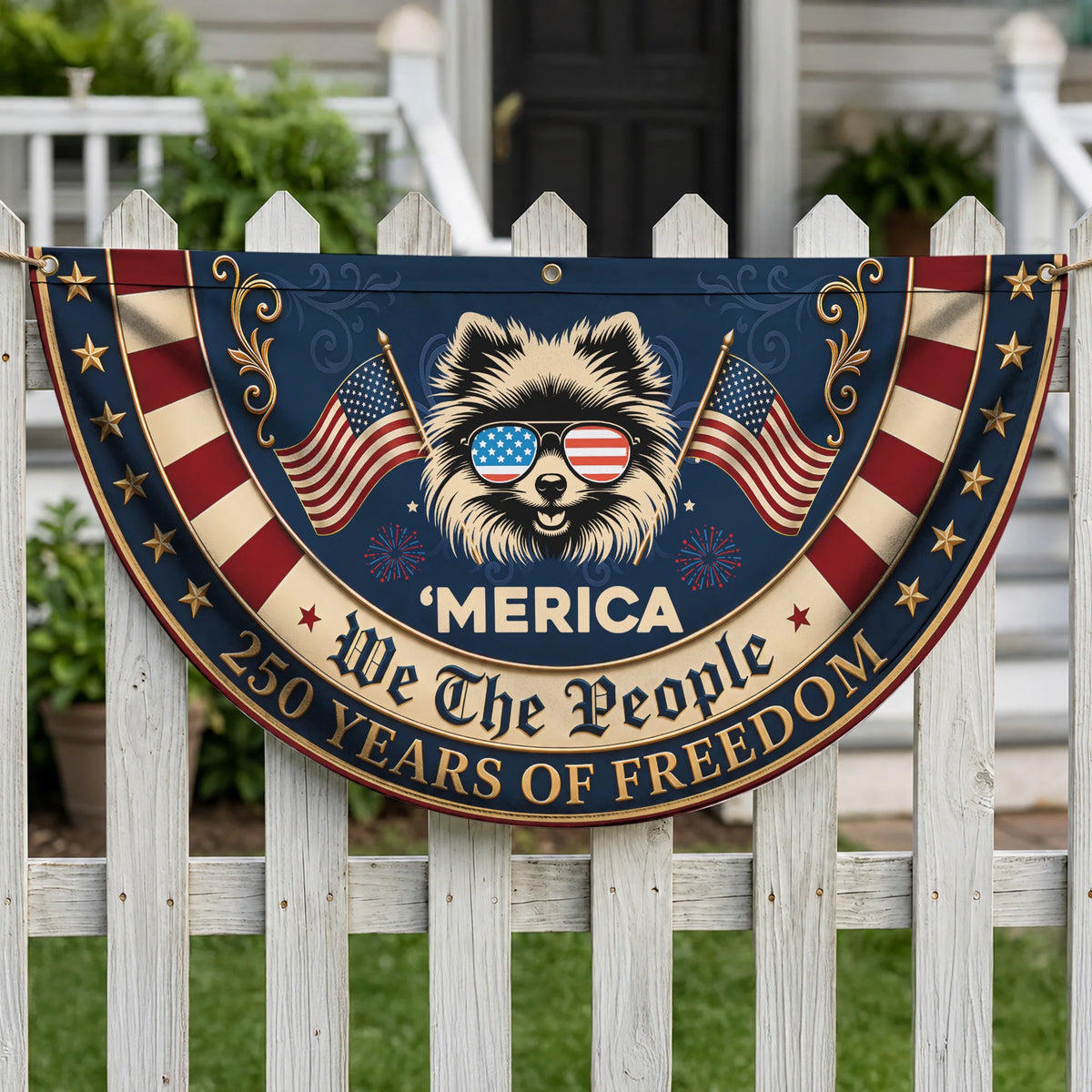 Pomeranian USA Fan Flag, Patriotic Pom Lover Wall Decor