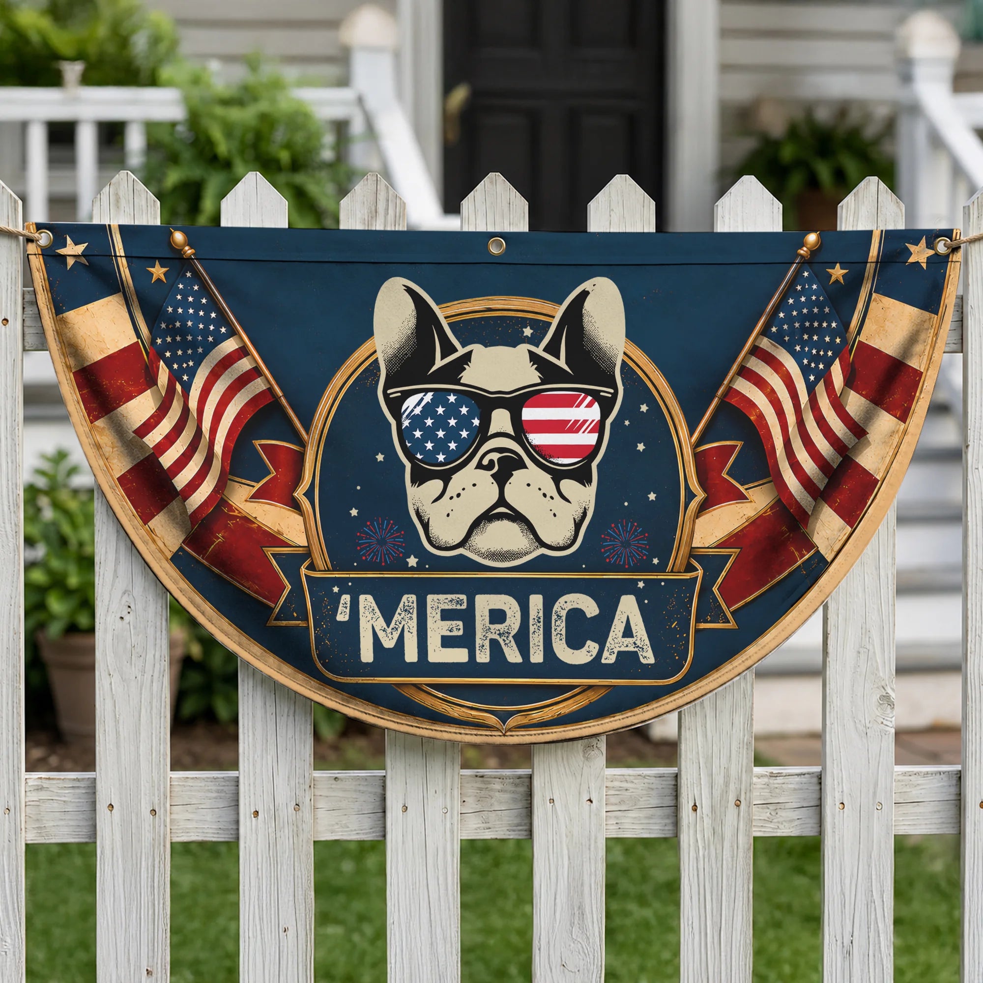 Frenchie Patriotic Fan Flag USA 4th July Dog Decor