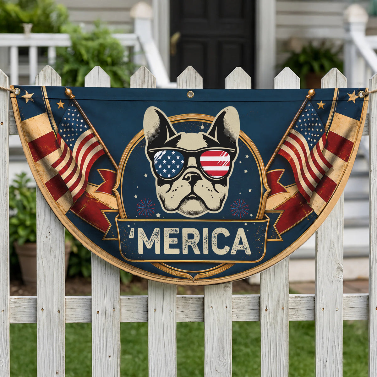 Frenchie Patriotic Fan Flag USA 4th July Dog Decor