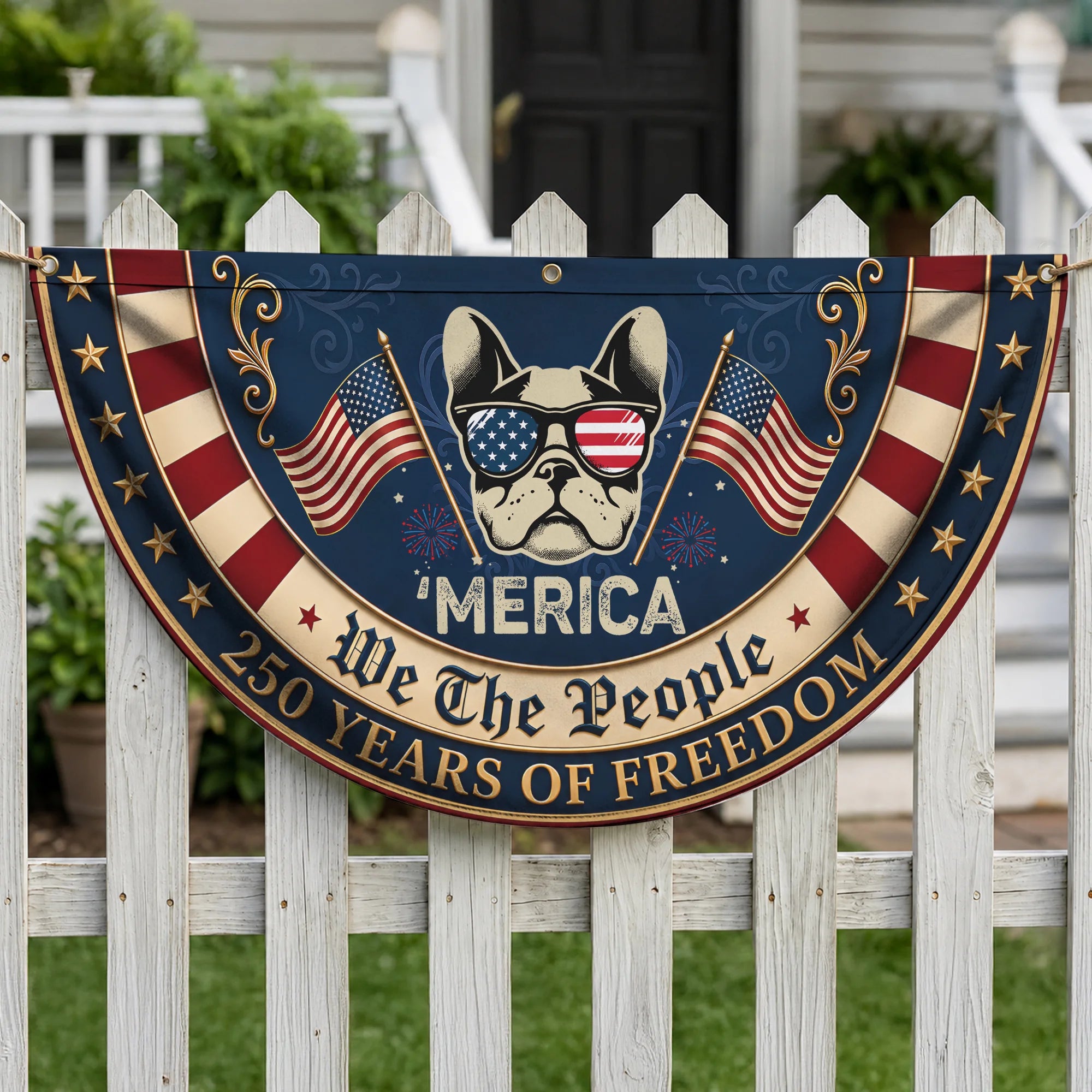 Merica French Bulldog Fan Flag Patriotic USA Dog Banner