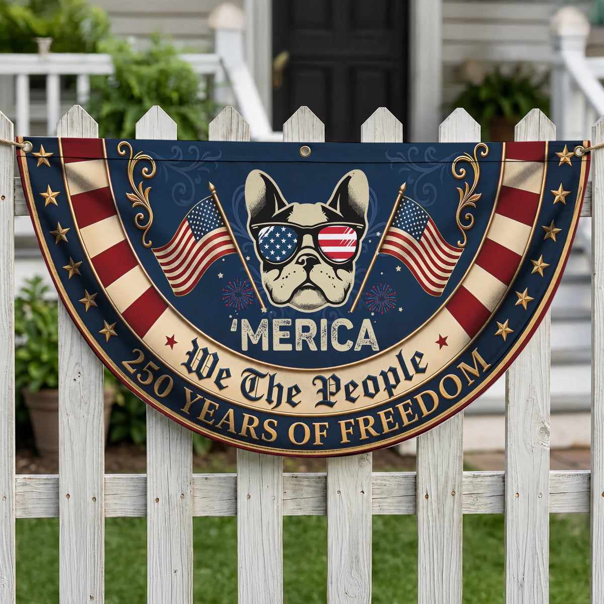Merica French Bulldog Fan Flag Patriotic USA Dog Banner