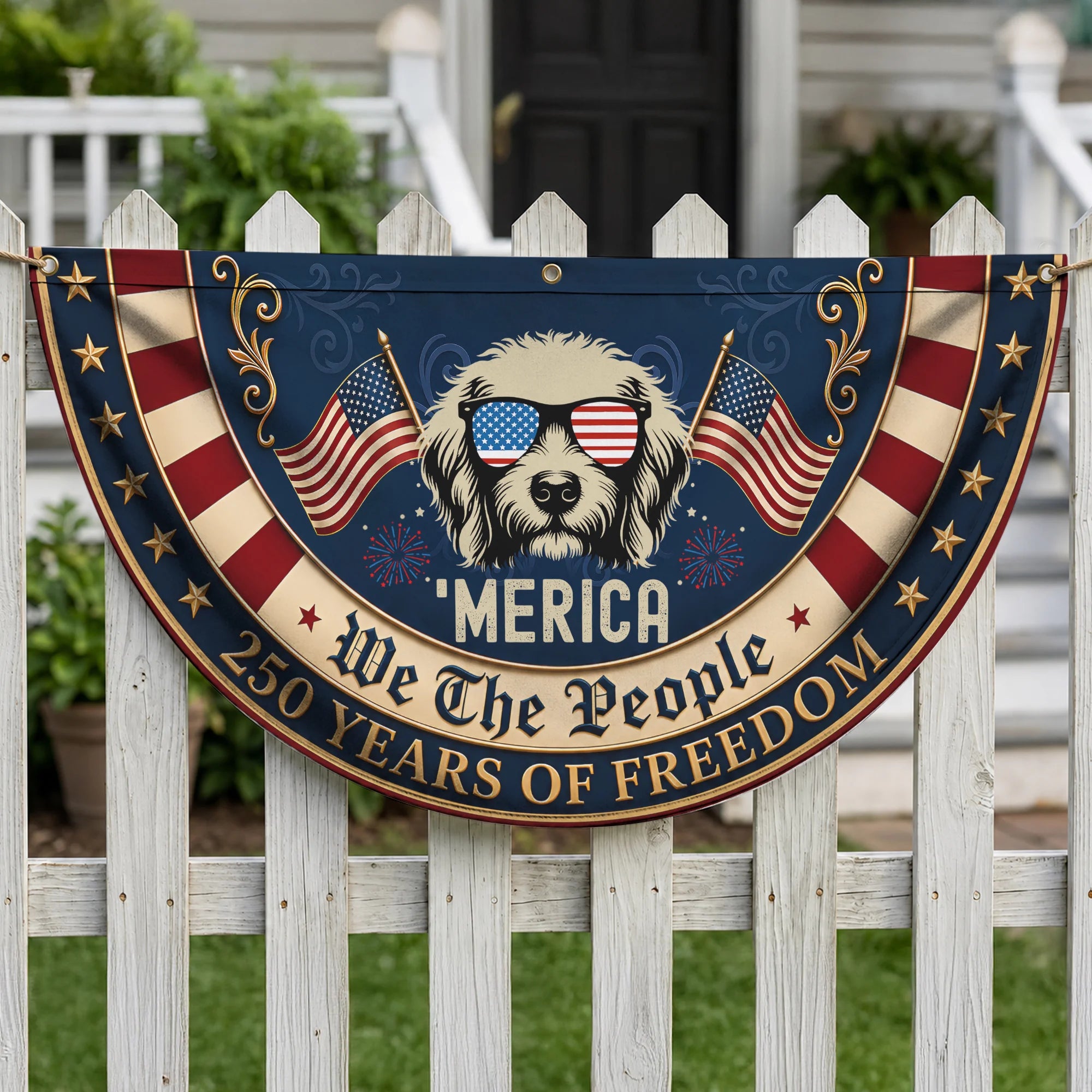 Goldendoodle Patriotic Fan Flag USA July 4th Dog Decor