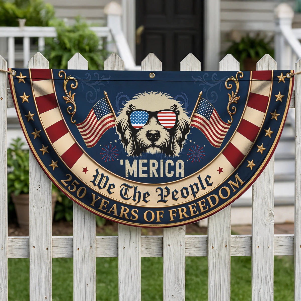 Goldendoodle Patriotic Fan Flag USA July 4th Dog Decor