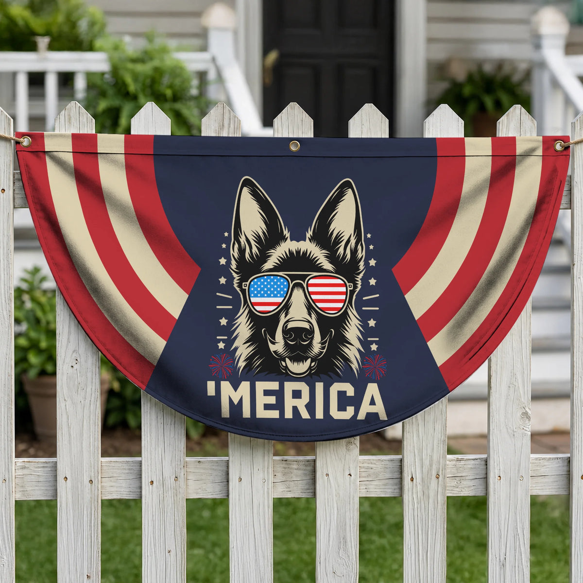 German Shepherd American Flag Banner 4th Of July Decor