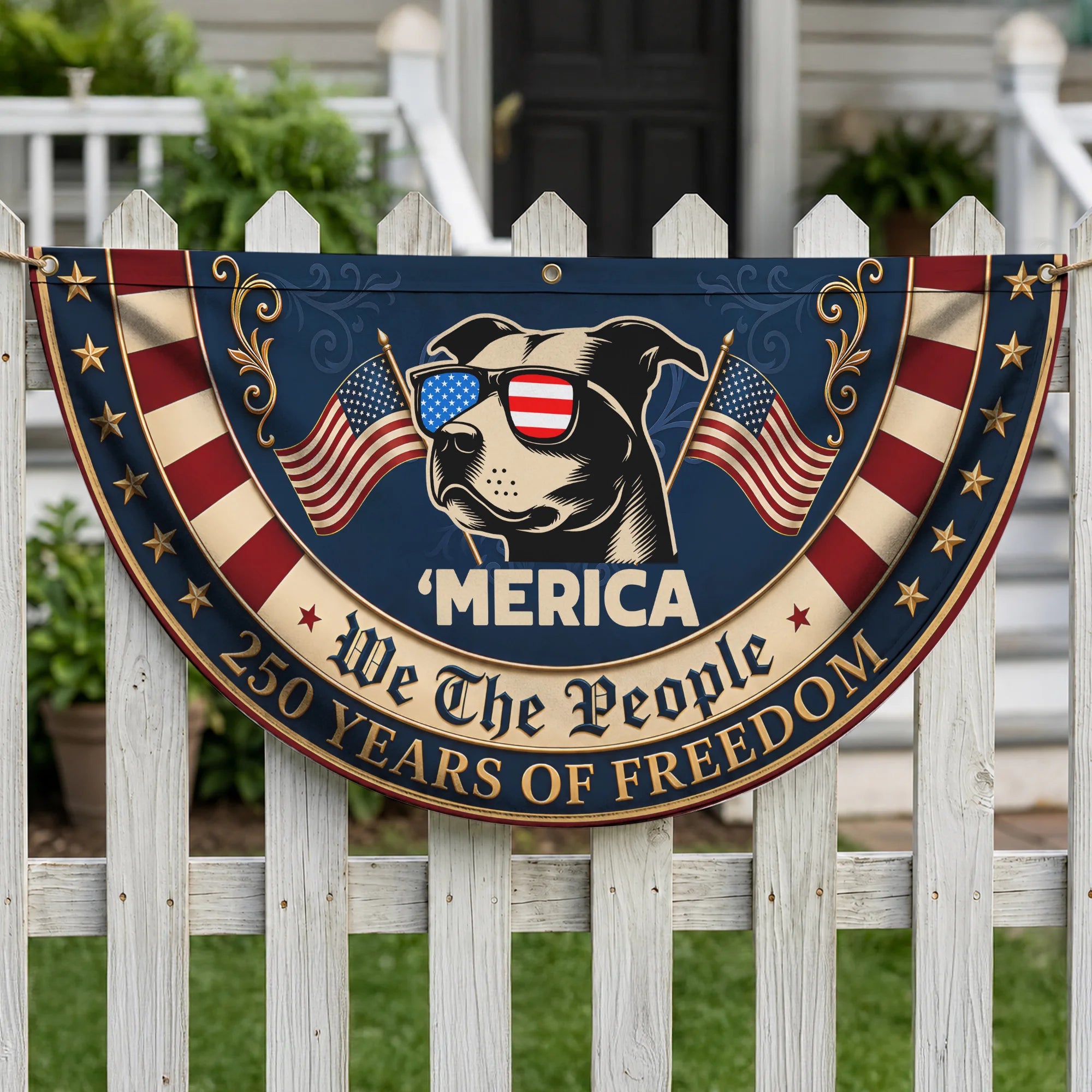 Merica Pitbull Fan Flag, Patriotic July Fourth Dog Banner